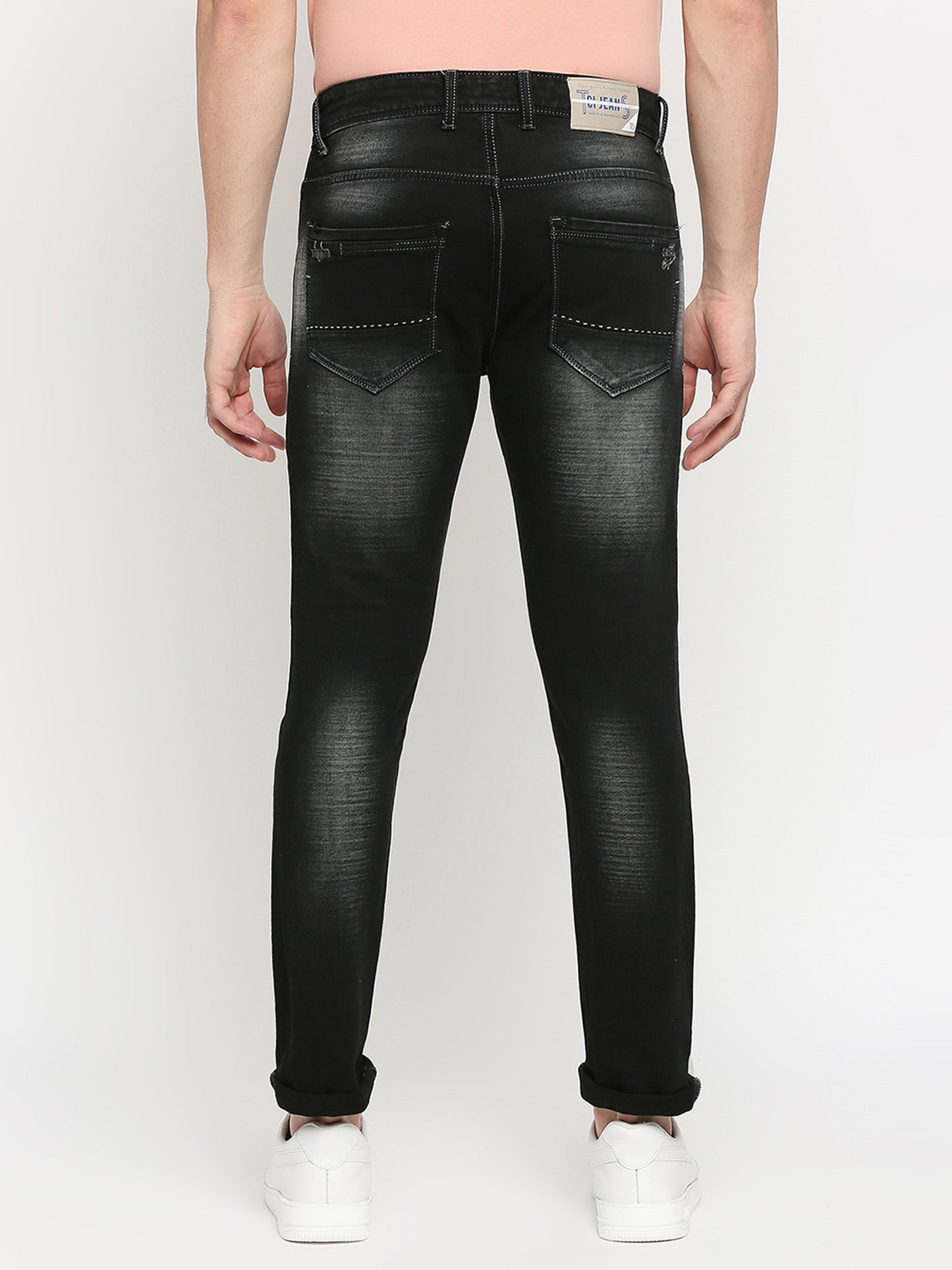 True Colors of India®️ (TCI) Black whisker Stretchable Casual Denim Knitts slub Jeans Slim Fit Mid Rise full Length(42 inch)