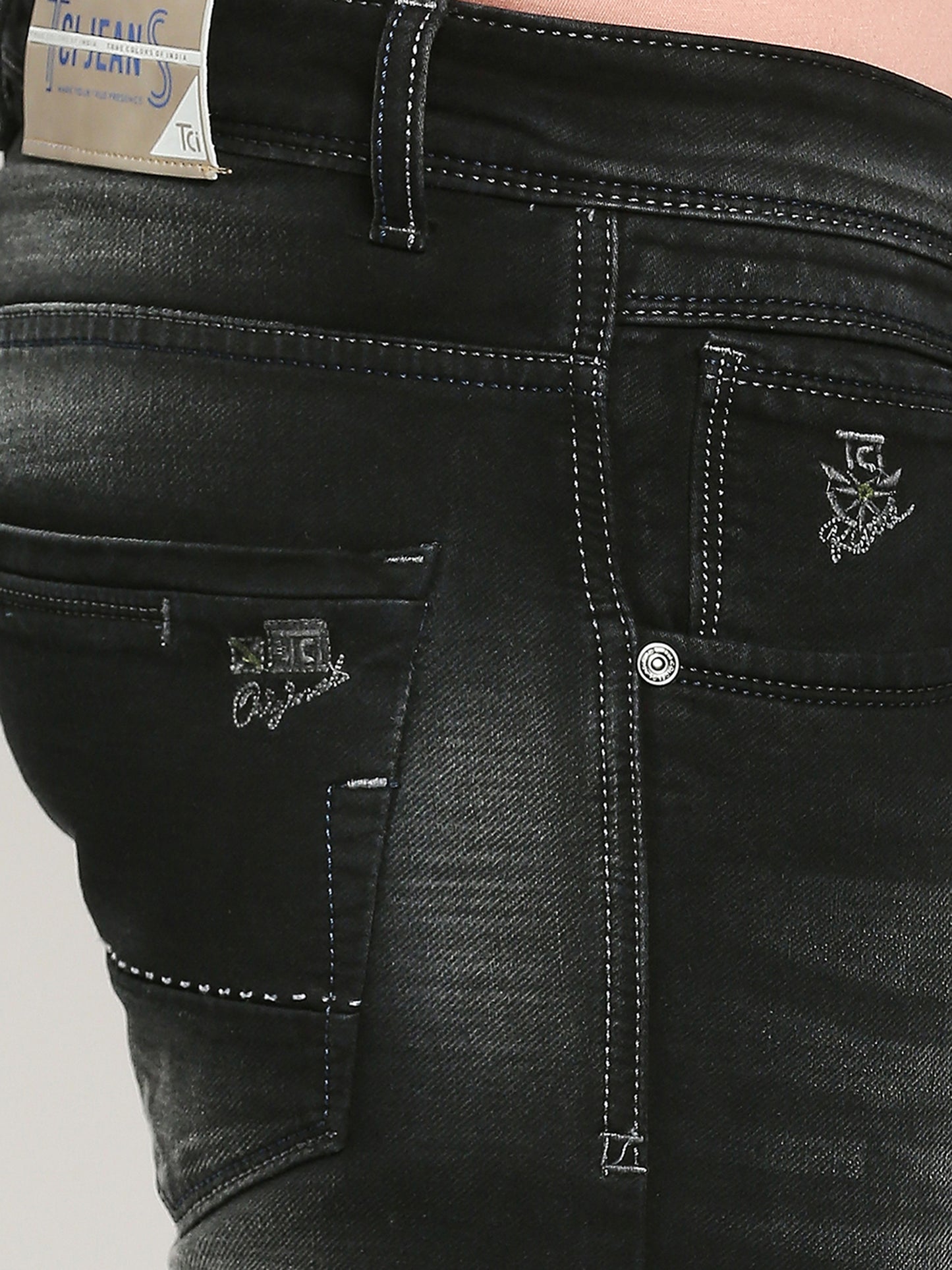 True Colors of India®️ (TCI) Black whisker Stretchable Casual Denim Knitts slub Jeans Slim Fit Mid Rise full Length(42 inch)