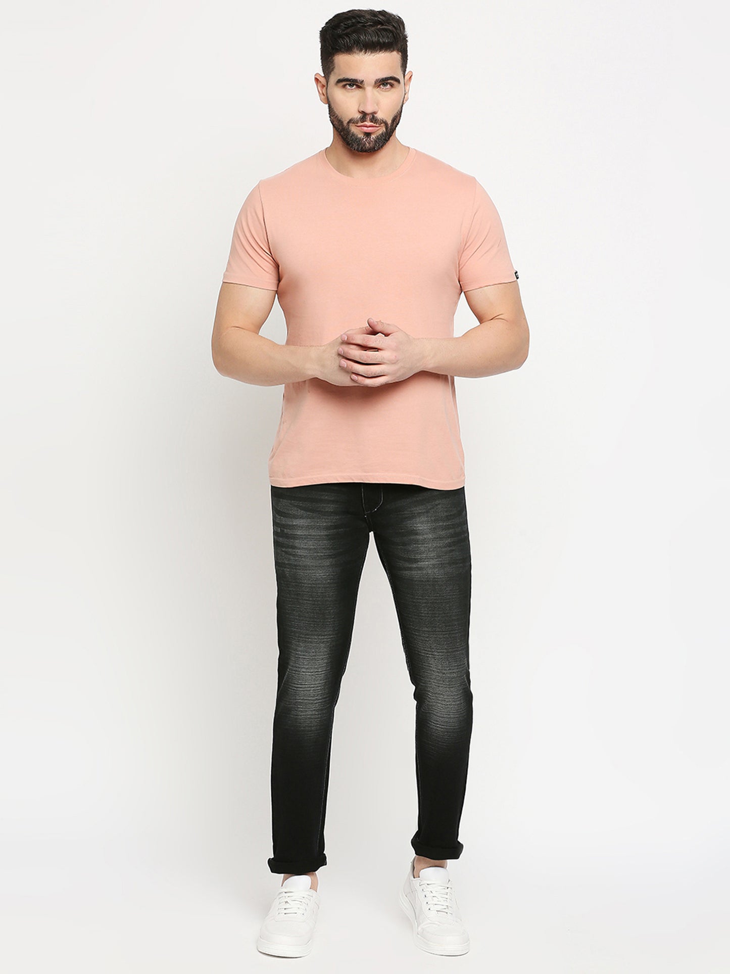 True Colors of India®️ (TCI) Black whisker Stretchable Casual Denim Knitts slub Jeans Slim Fit Mid Rise full Length(42 inch)