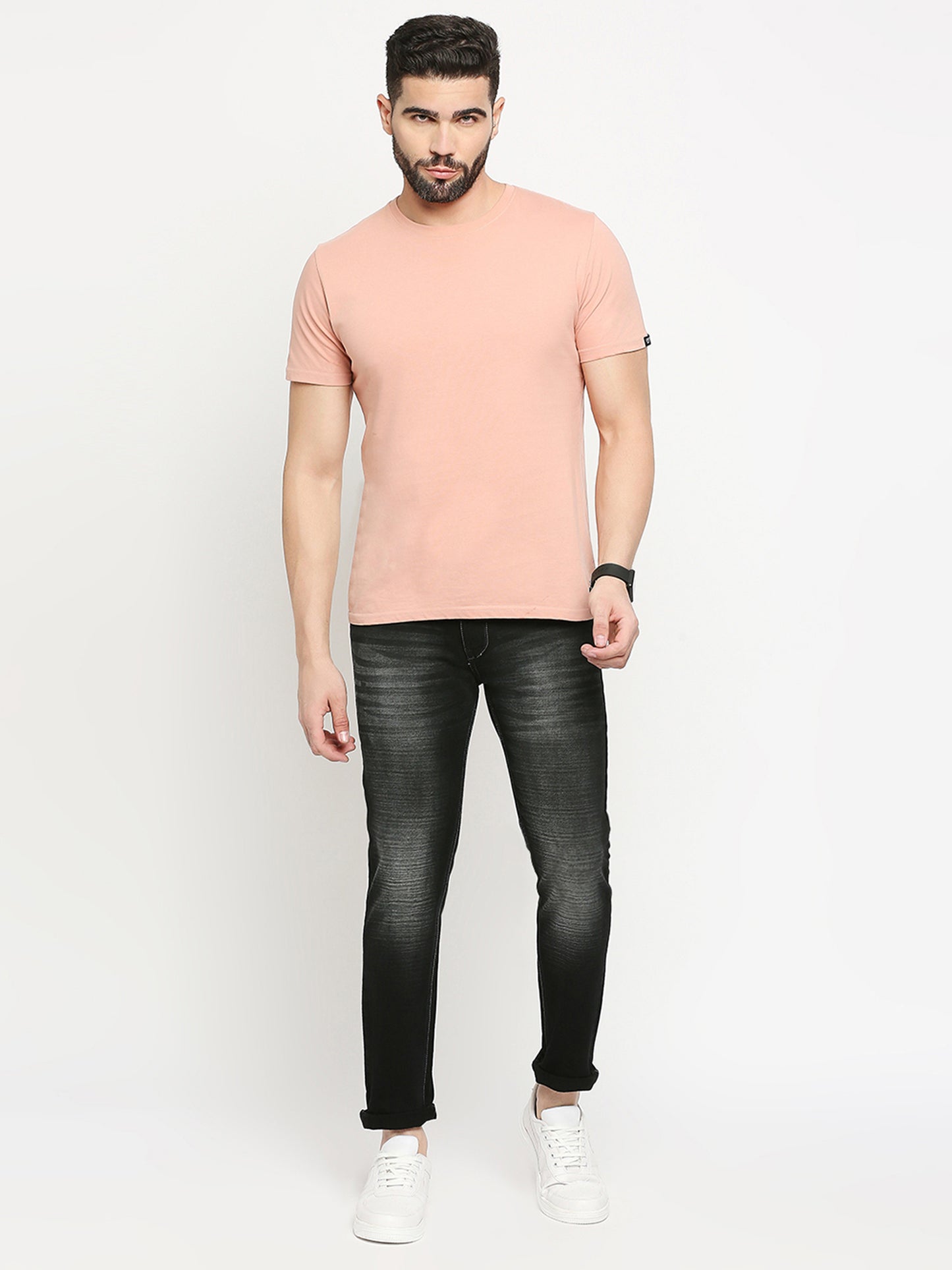True Colors of India®️ (TCI) Black whisker Stretchable Casual Denim Knitts slub Jeans Slim Fit Mid Rise full Length(42 inch)