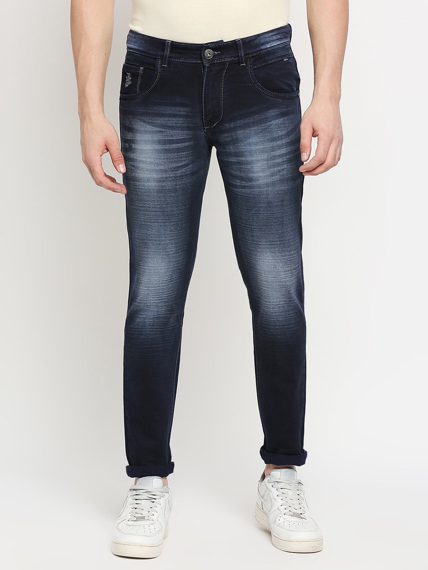 True Colors of India®️ (TCI) Ink Blue whisker Stretchable Casual Denim Knitts slub Jeans Slim Fit Mid Rise full Length(42 inch)