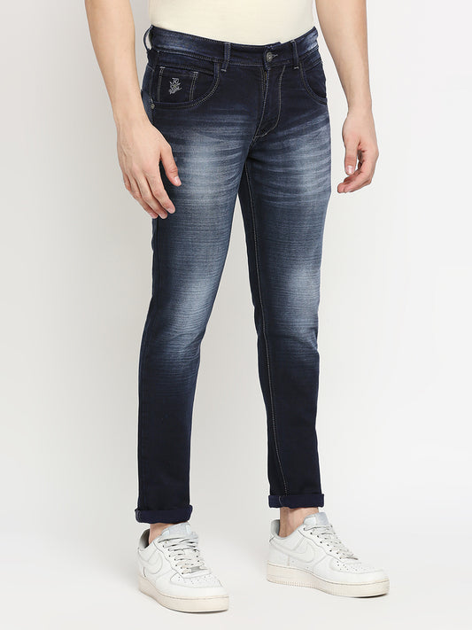 True Colors of India®️ (TCI) Ink Blue whisker Stretchable Casual Denim Knitts slub Jeans Slim Fit Mid Rise full Length(42 inch)