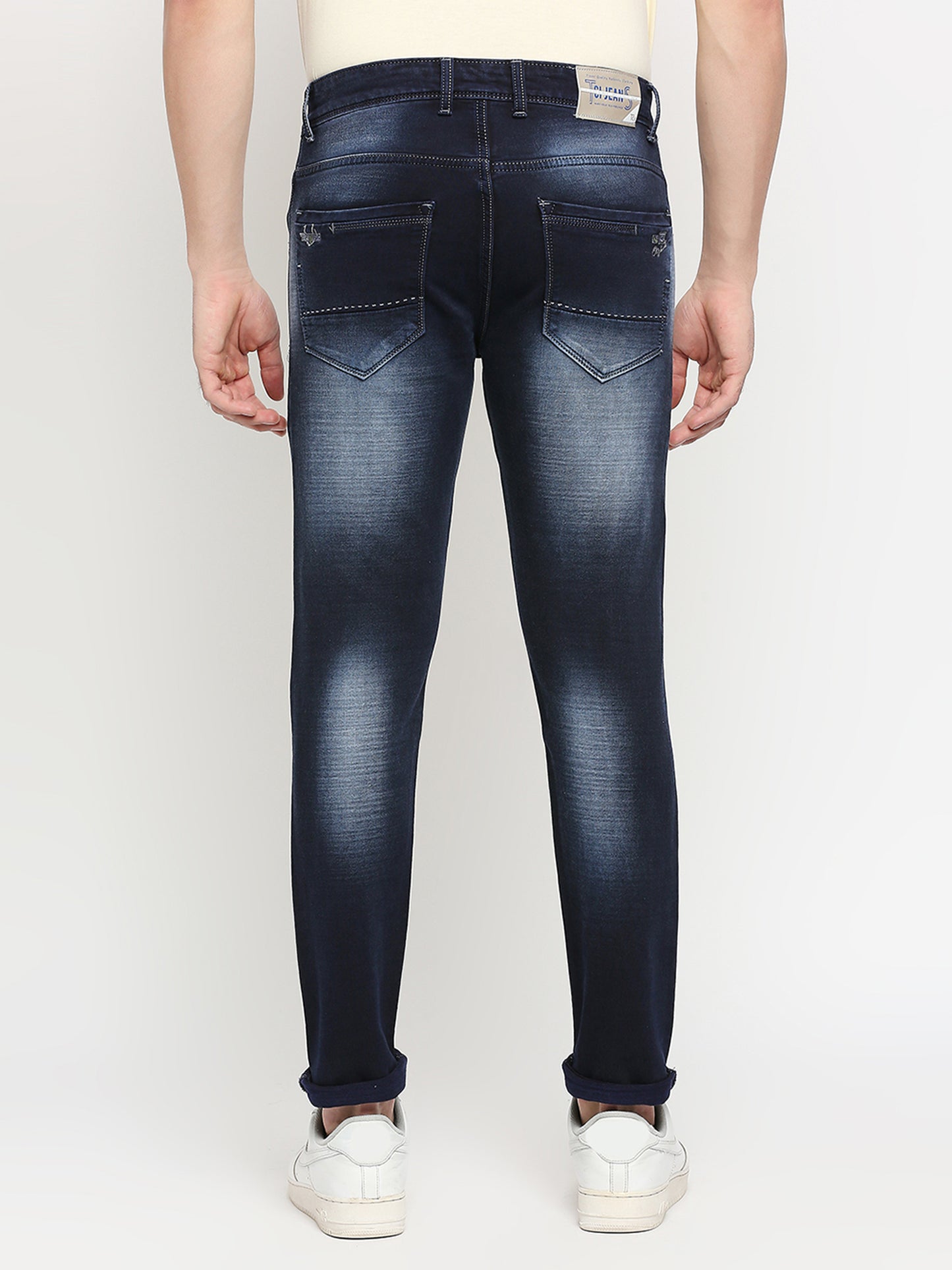 True Colors of India®️ (TCI) Ink Blue whisker Stretchable Casual Denim Knitts slub Jeans Slim Fit Mid Rise full Length(42 inch)
