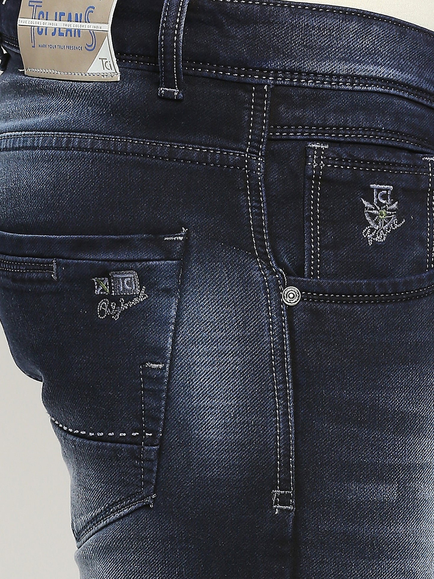 True Colors of India®️ (TCI) Ink Blue whisker Stretchable Casual Denim Knitts slub Jeans Slim Fit Mid Rise full Length(42 inch)