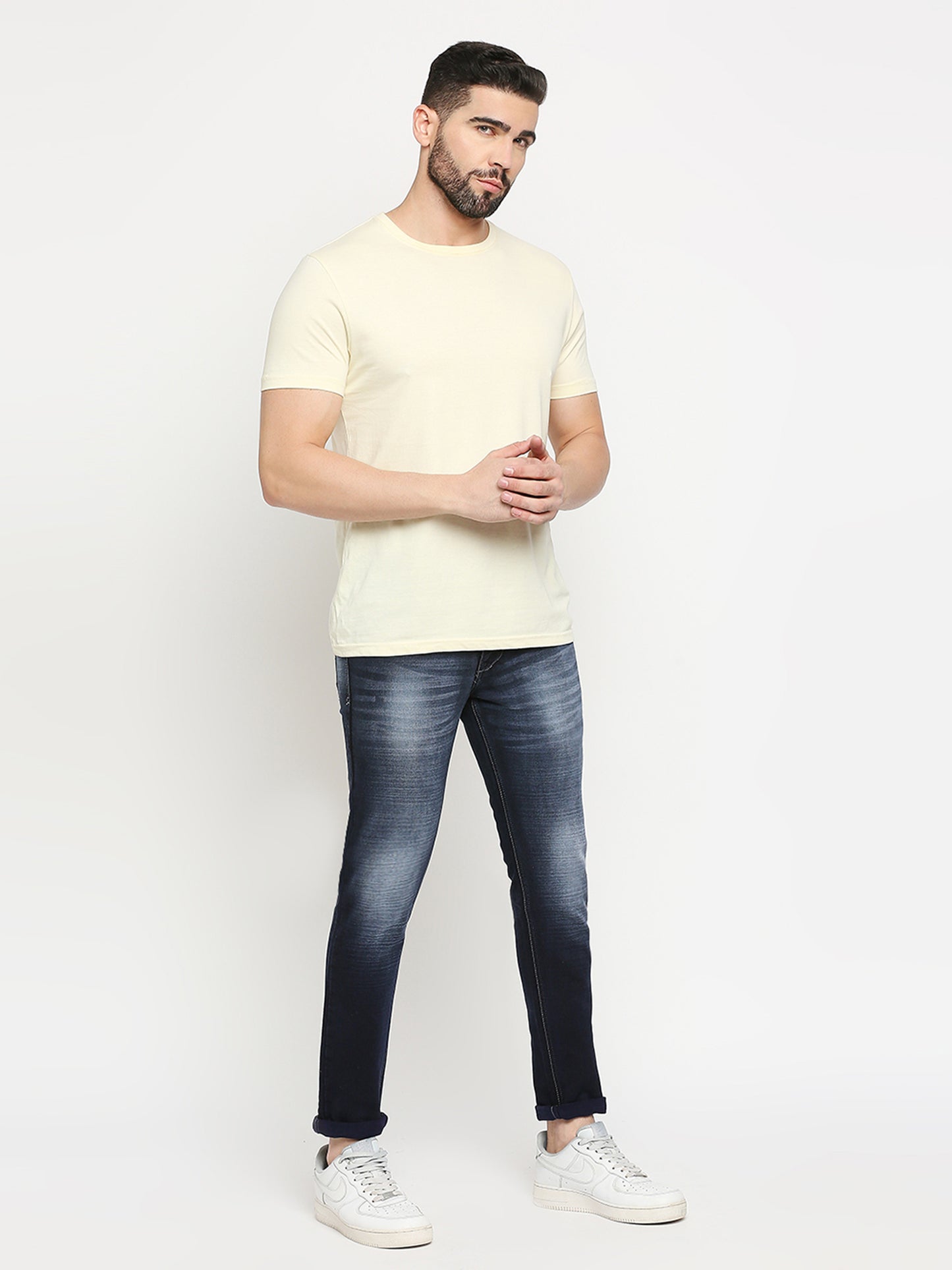 True Colors of India®️ (TCI) Ink Blue whisker Stretchable Casual Denim Knitts slub Jeans Slim Fit Mid Rise full Length(42 inch)