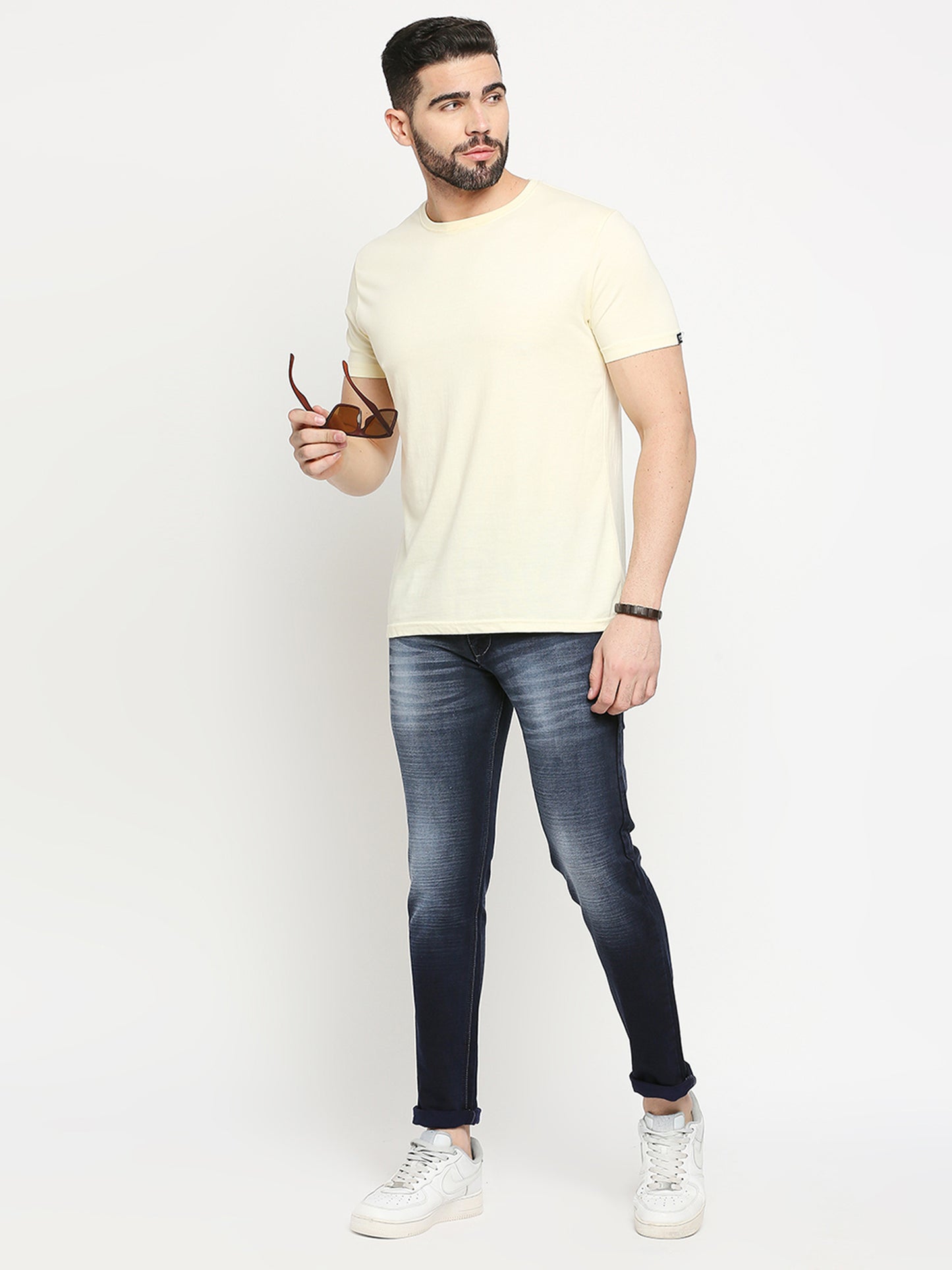 True Colors of India®️ (TCI) Ink Blue whisker Stretchable Casual Denim Knitts slub Jeans Slim Fit Mid Rise full Length(42 inch)