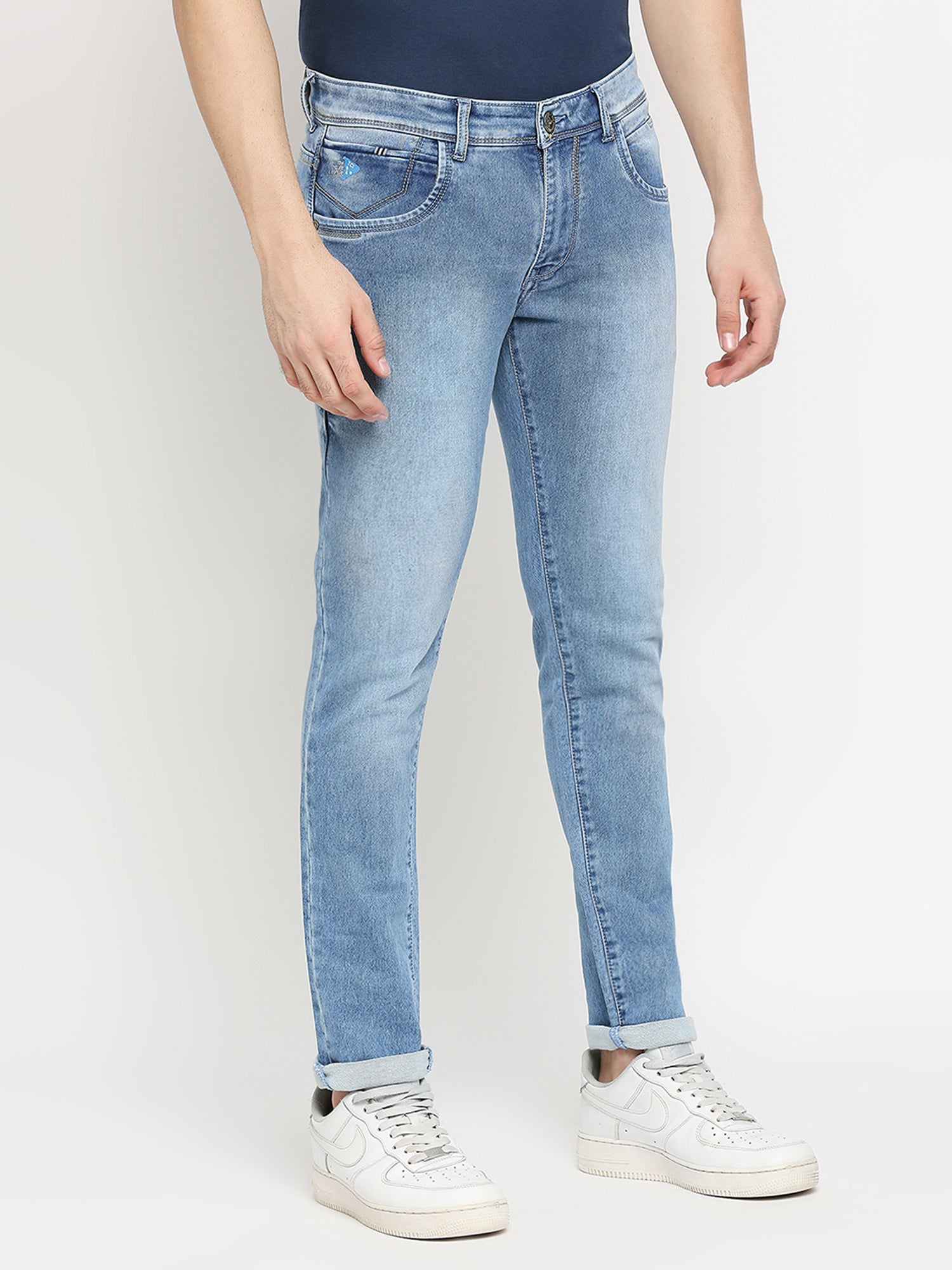 TCI Light blue whisker Stretchable Casual Denim Knitts Cotton Jeans Slim Fit Mid Rise full Length(42 inch)