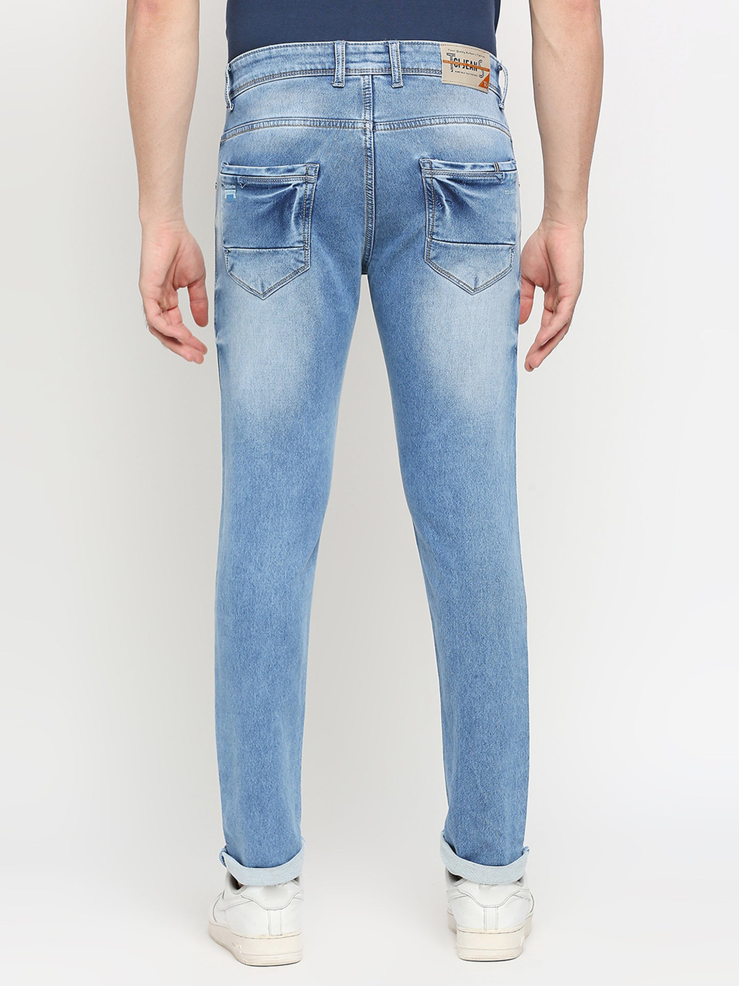 TCI Light blue whisker Stretchable Casual Denim Knitts Cotton Jeans Slim Fit Mid Rise full Length(42 inch)