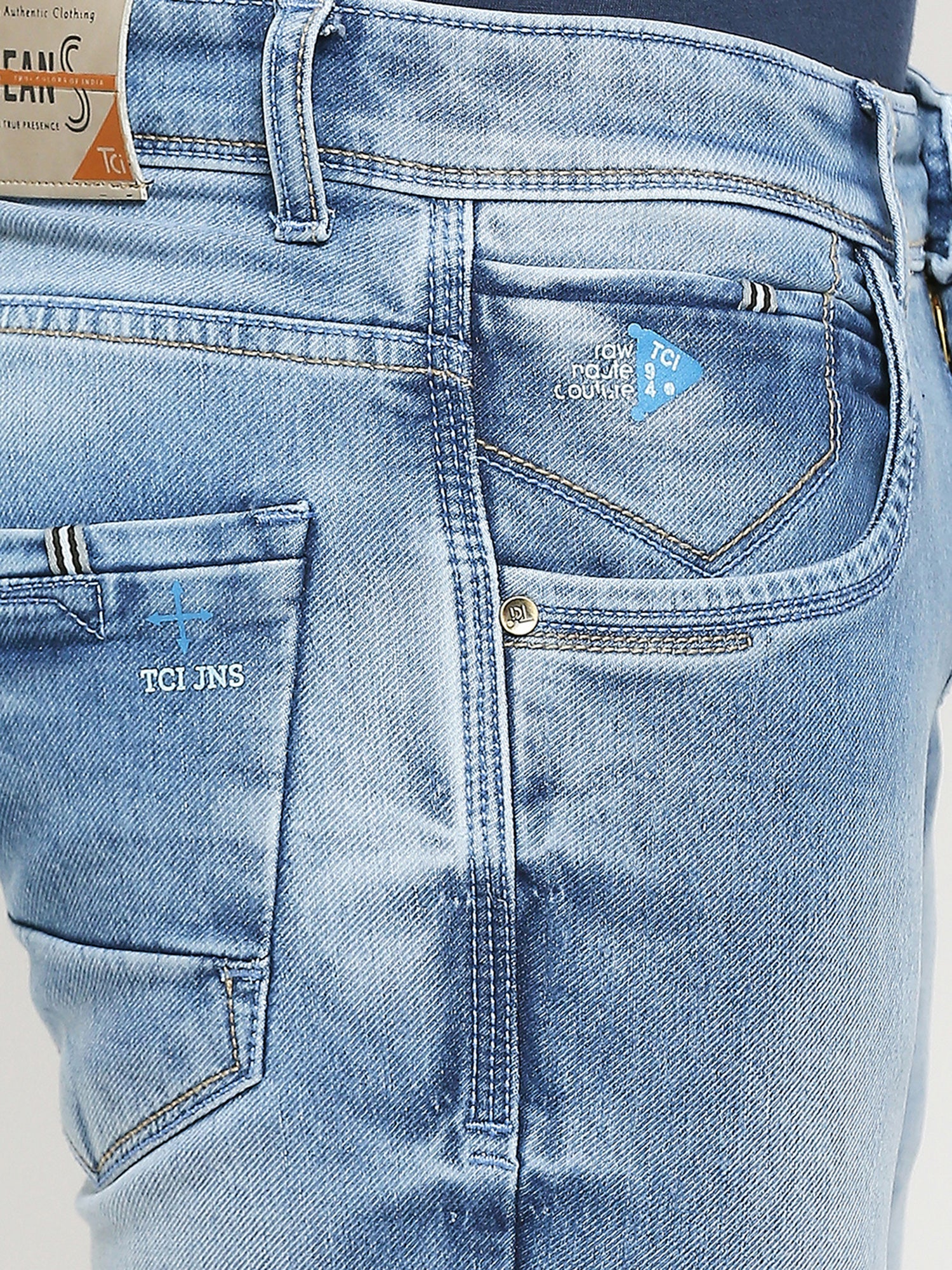 TCI Light blue whisker Stretchable Casual Denim Knitts Cotton Jeans Slim Fit Mid Rise full Length(42 inch)