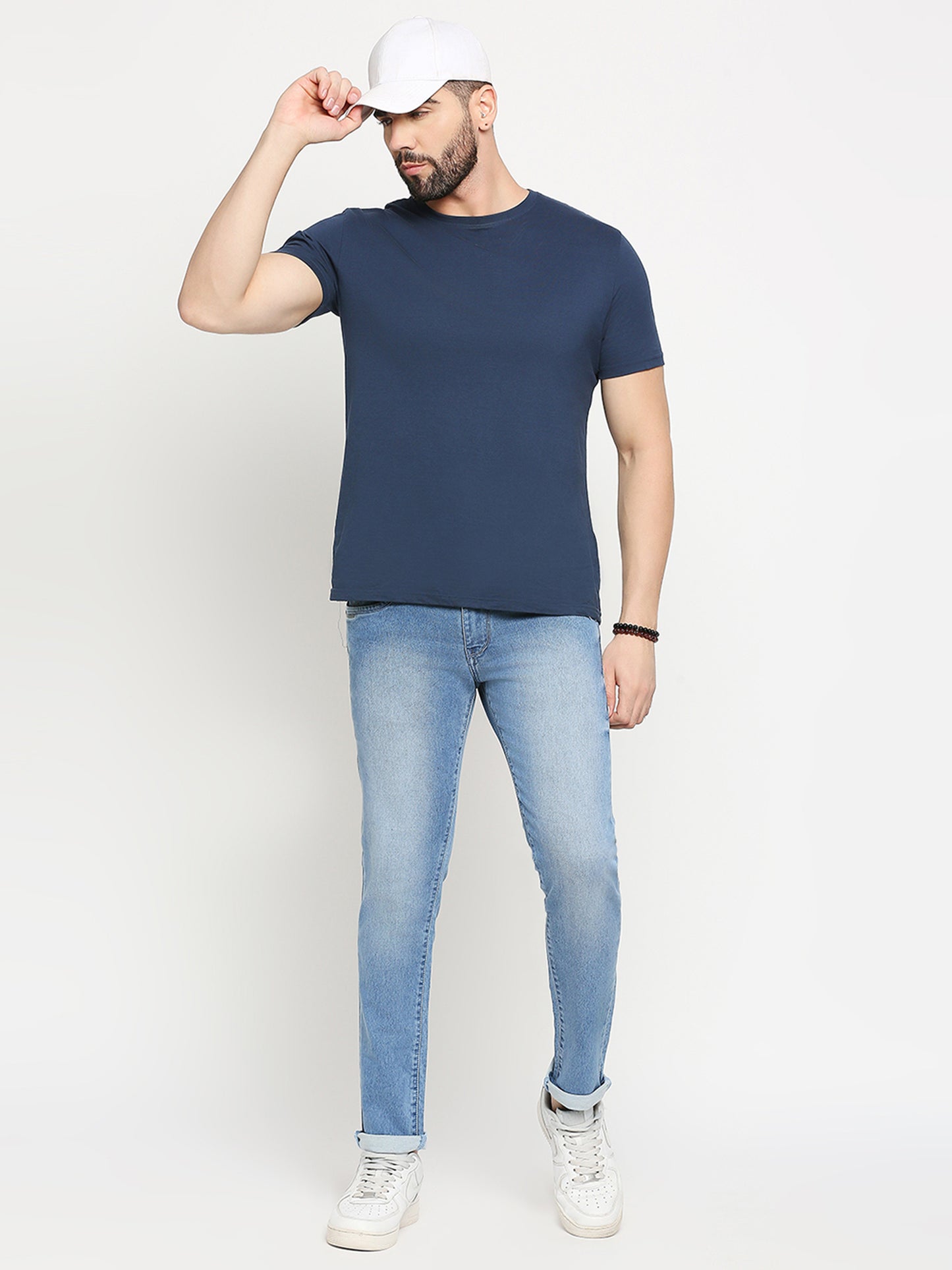 TCI Light blue whisker Stretchable Casual Denim Knitts Cotton Jeans Slim Fit Mid Rise full Length(42 inch)