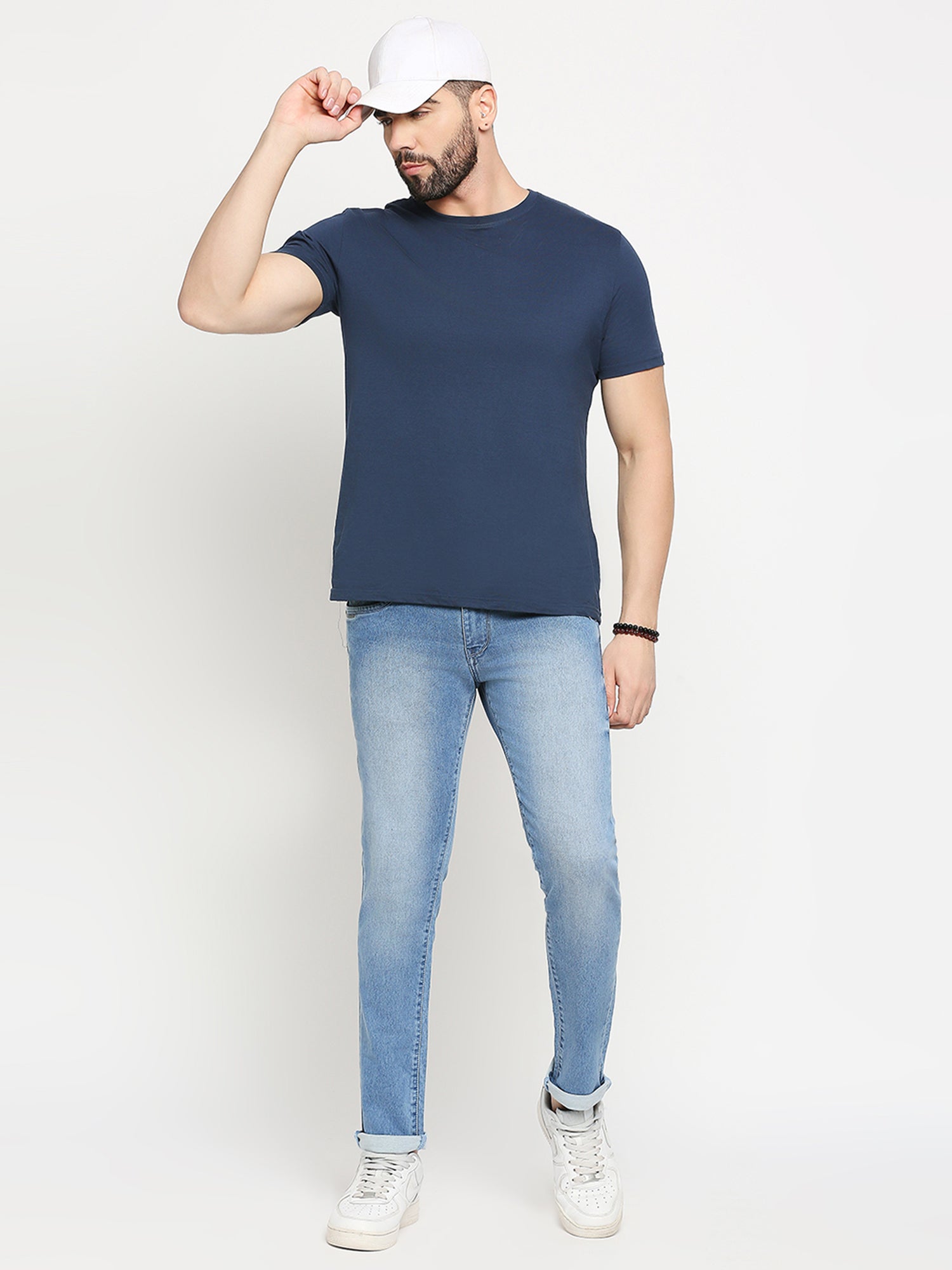 TCI Light blue whisker Stretchable Casual Denim Knitts Cotton Jeans Slim Fit Mid Rise full Length(42 inch)