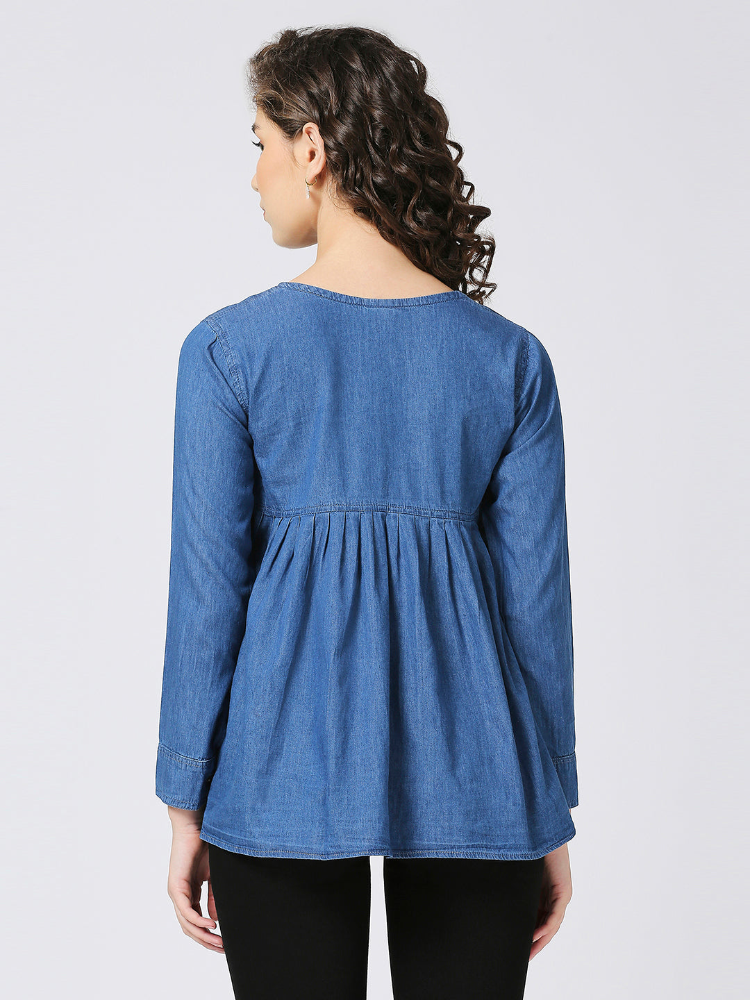 Cefalu®️ Denim Casual Lapel neck peplum top