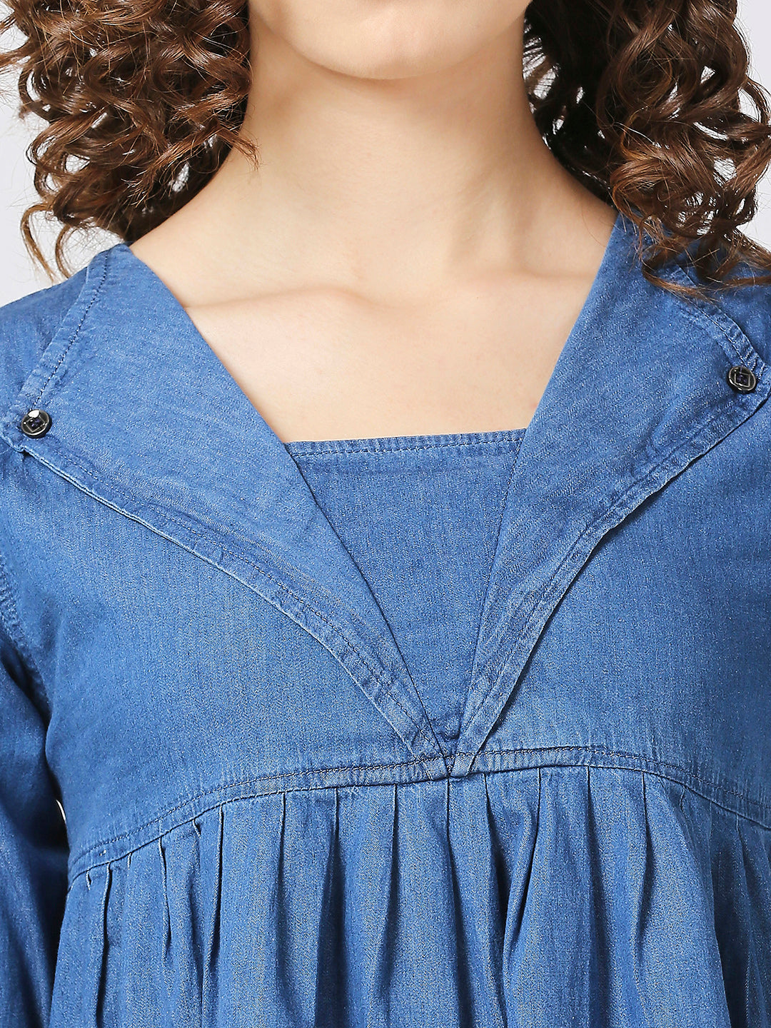 Cefalu®️ Denim Casual Lapel neck peplum top