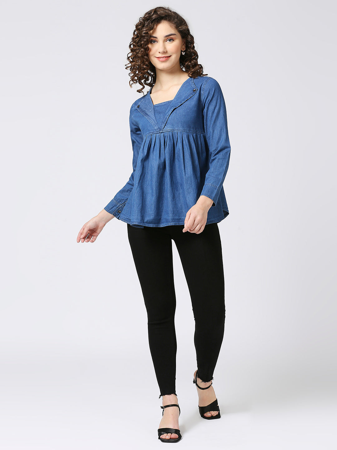 Cefalu®️ Denim Casual Lapel neck peplum top