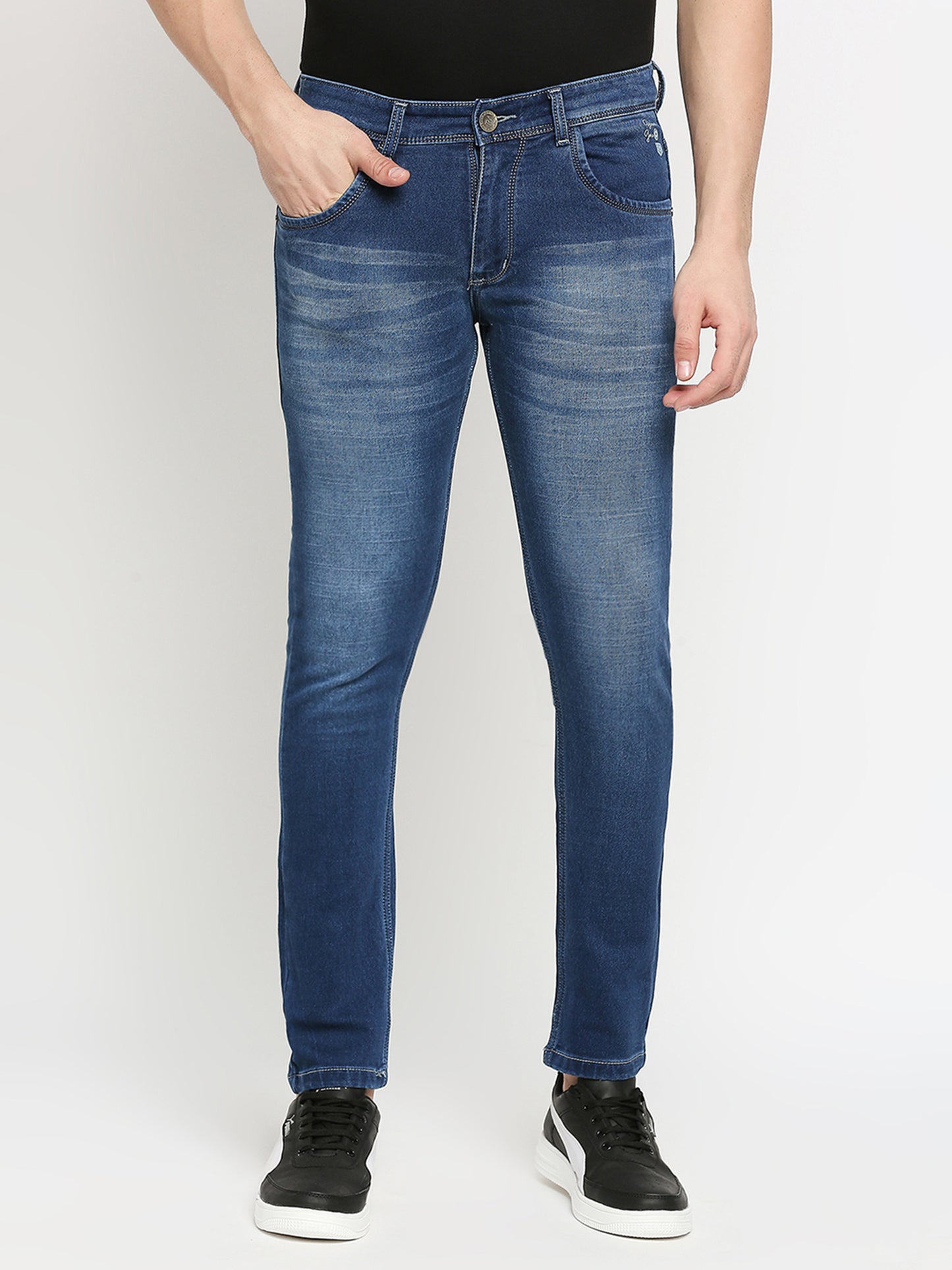 True Colors of India®️ (TCI) Mid blue whisker Stretchable Casual Denim Jeans Slim Fit Mid Rise full Length
