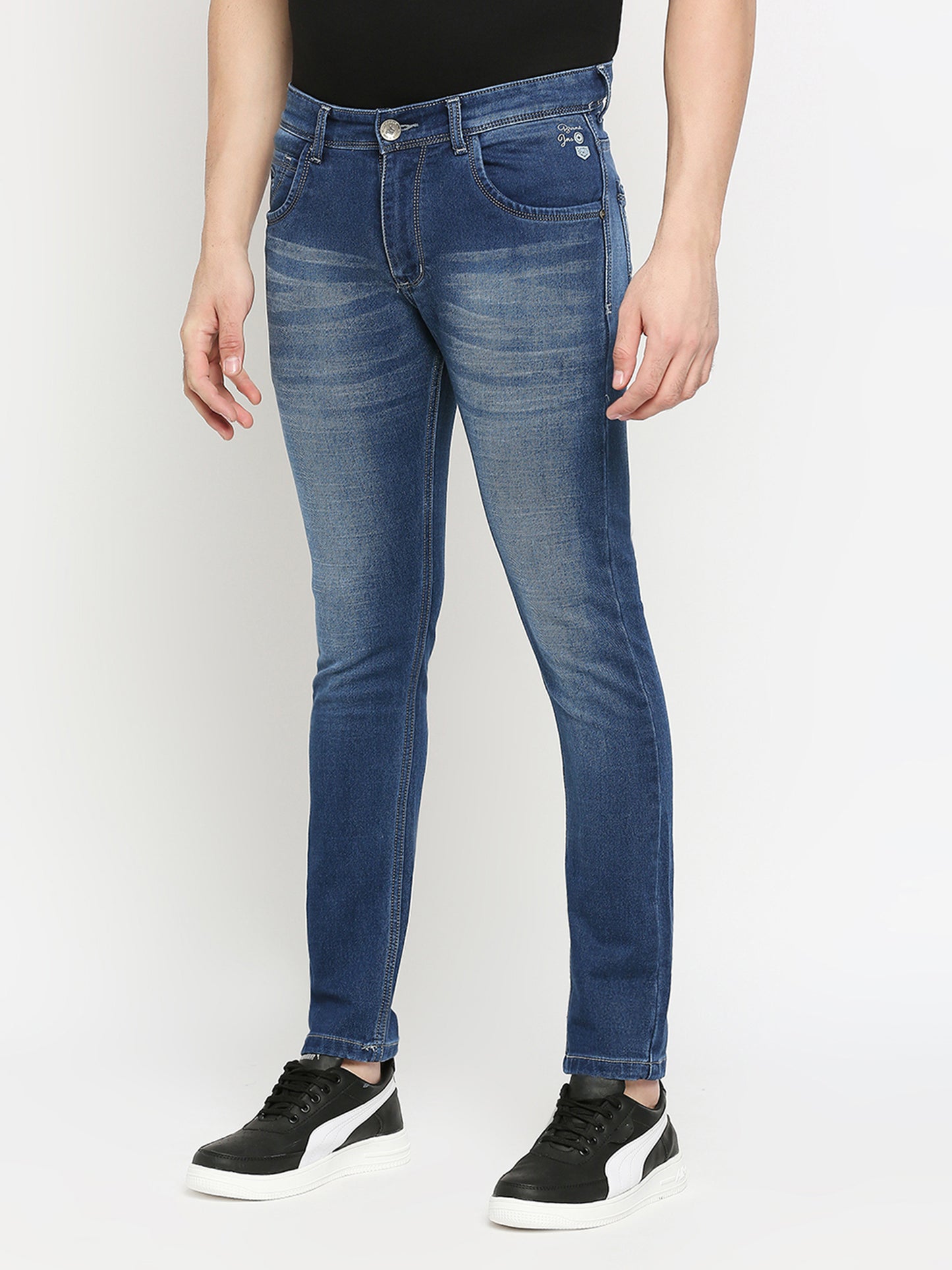 True Colors of India®️ (TCI) Mid blue whisker Stretchable Casual Denim Jeans Slim Fit Mid Rise full Length