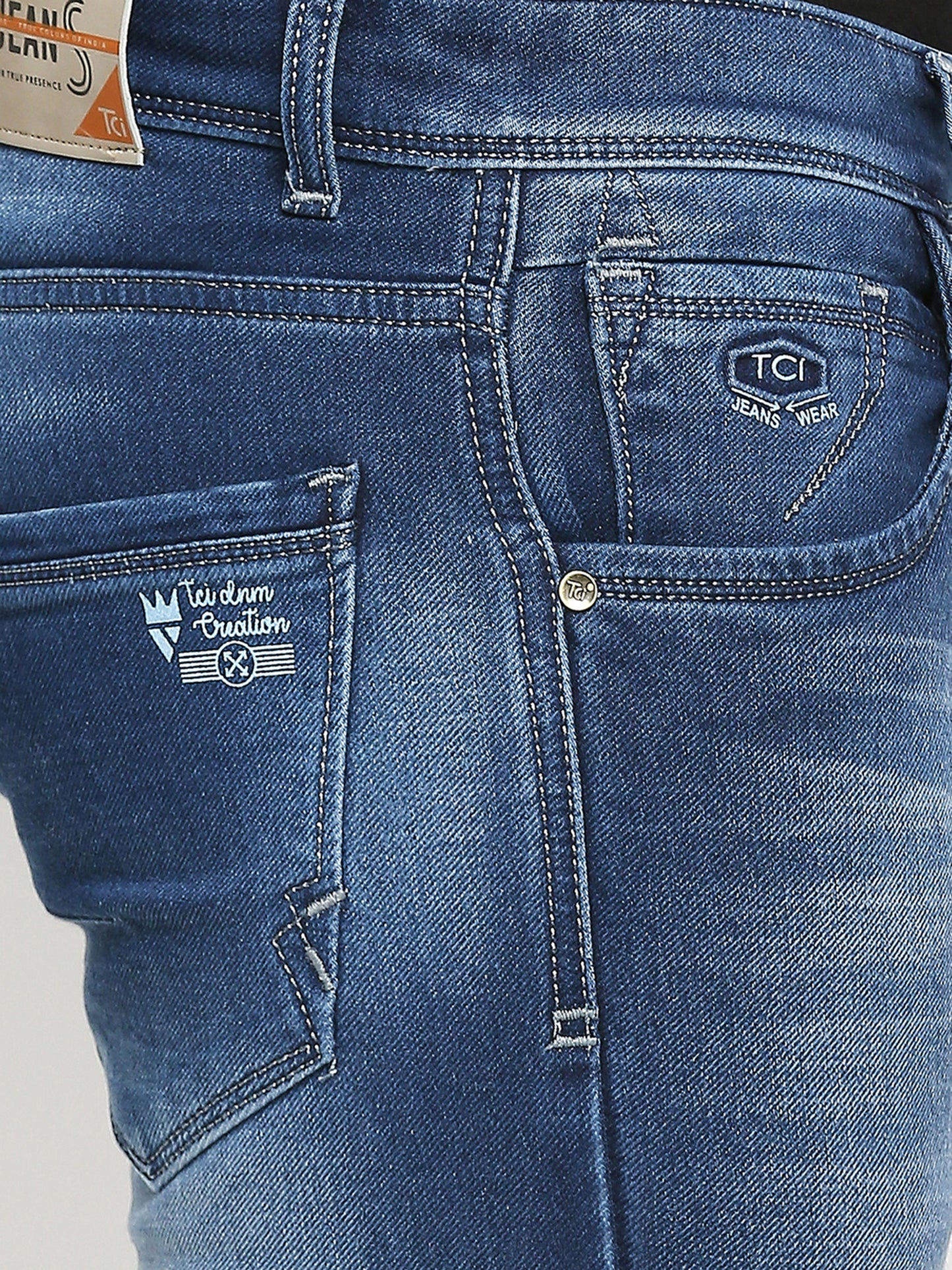 True Colors of India®️ (TCI) Mid blue whisker Stretchable Casual Denim Jeans Slim Fit Mid Rise full Length