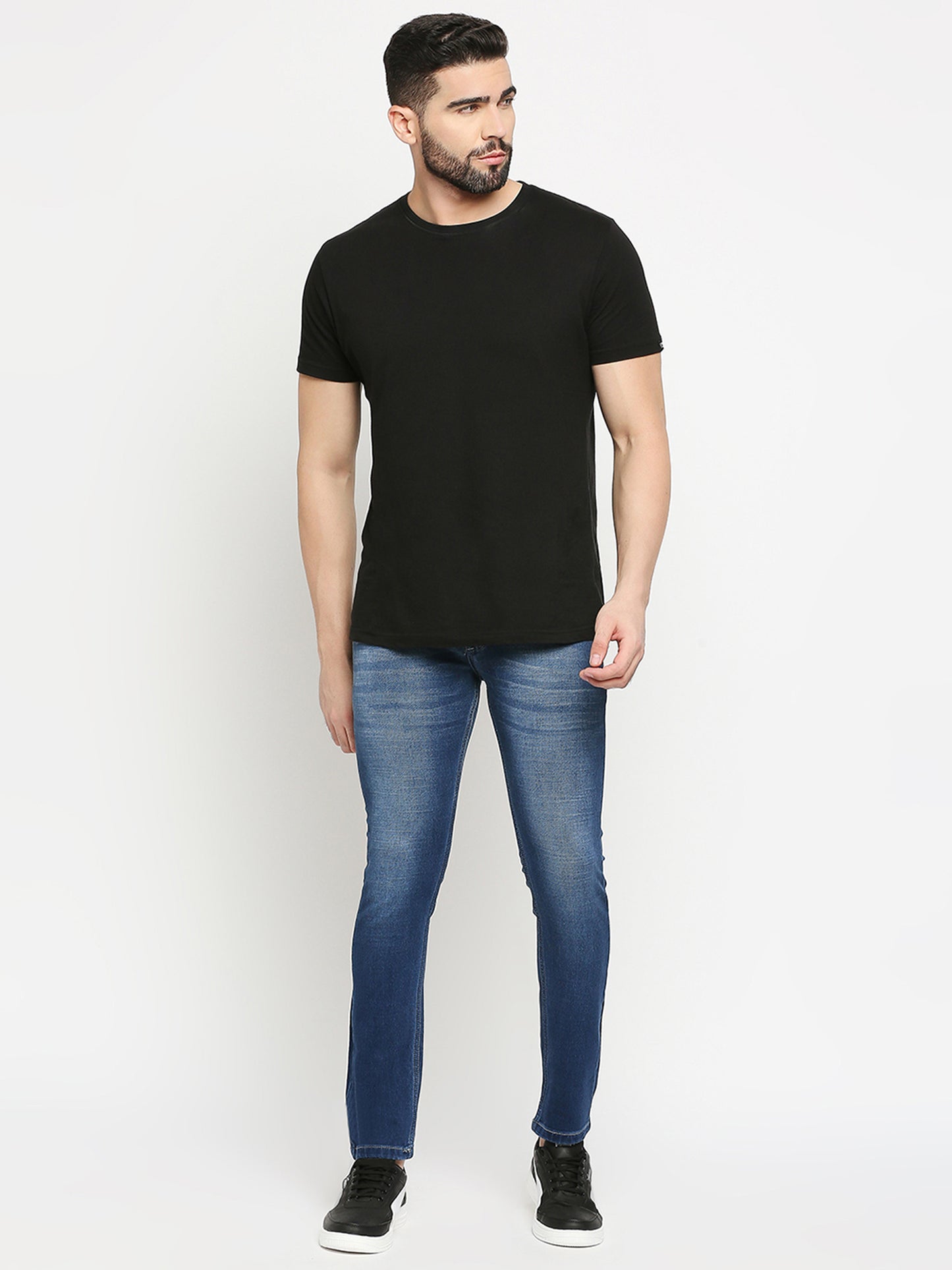 True Colors of India®️ (TCI) Mid blue whisker Stretchable Casual Denim Jeans Slim Fit Mid Rise full Length