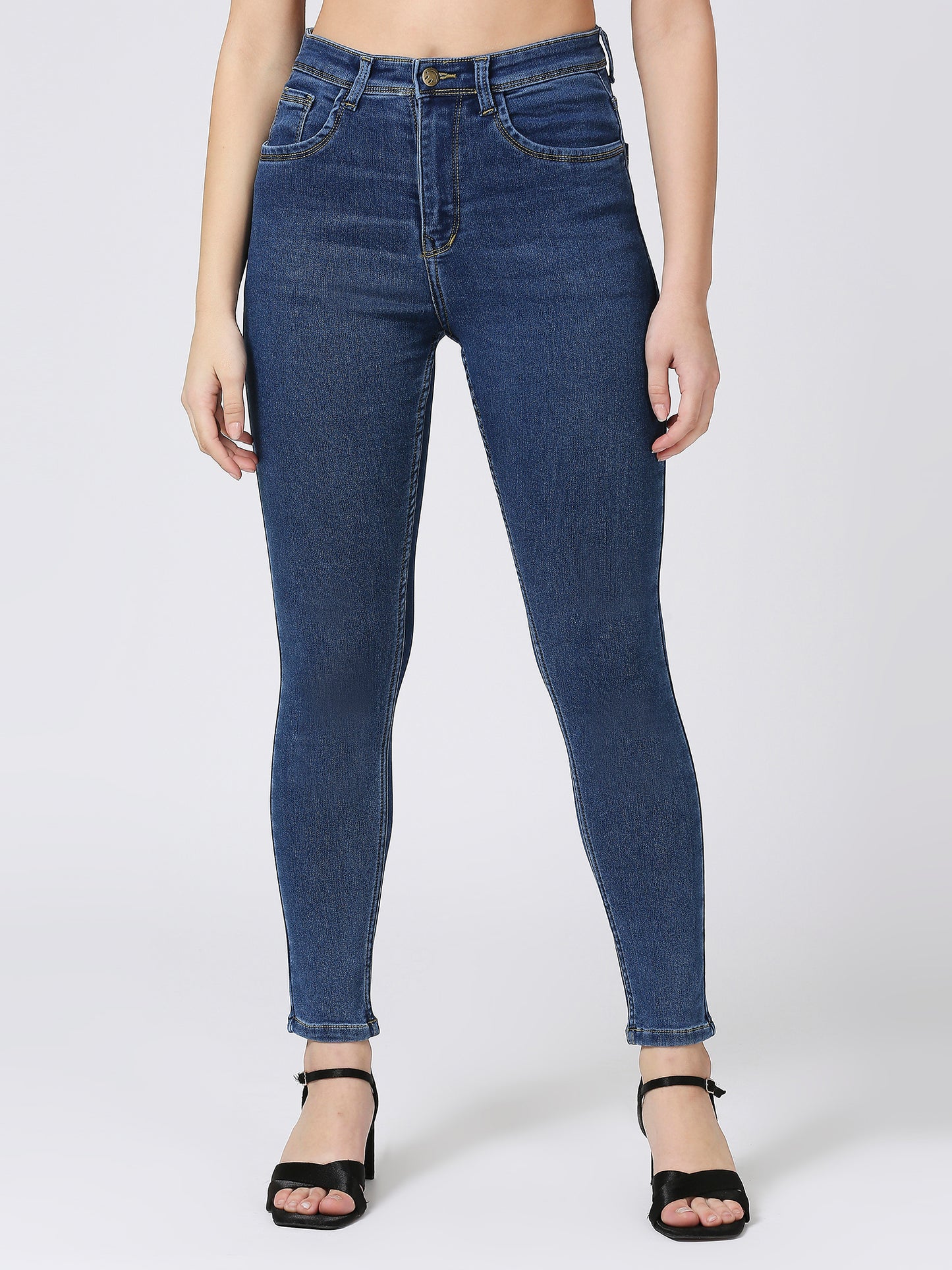 Cefalu Mid Blue High Waist Skinny Fit Jeans For Women