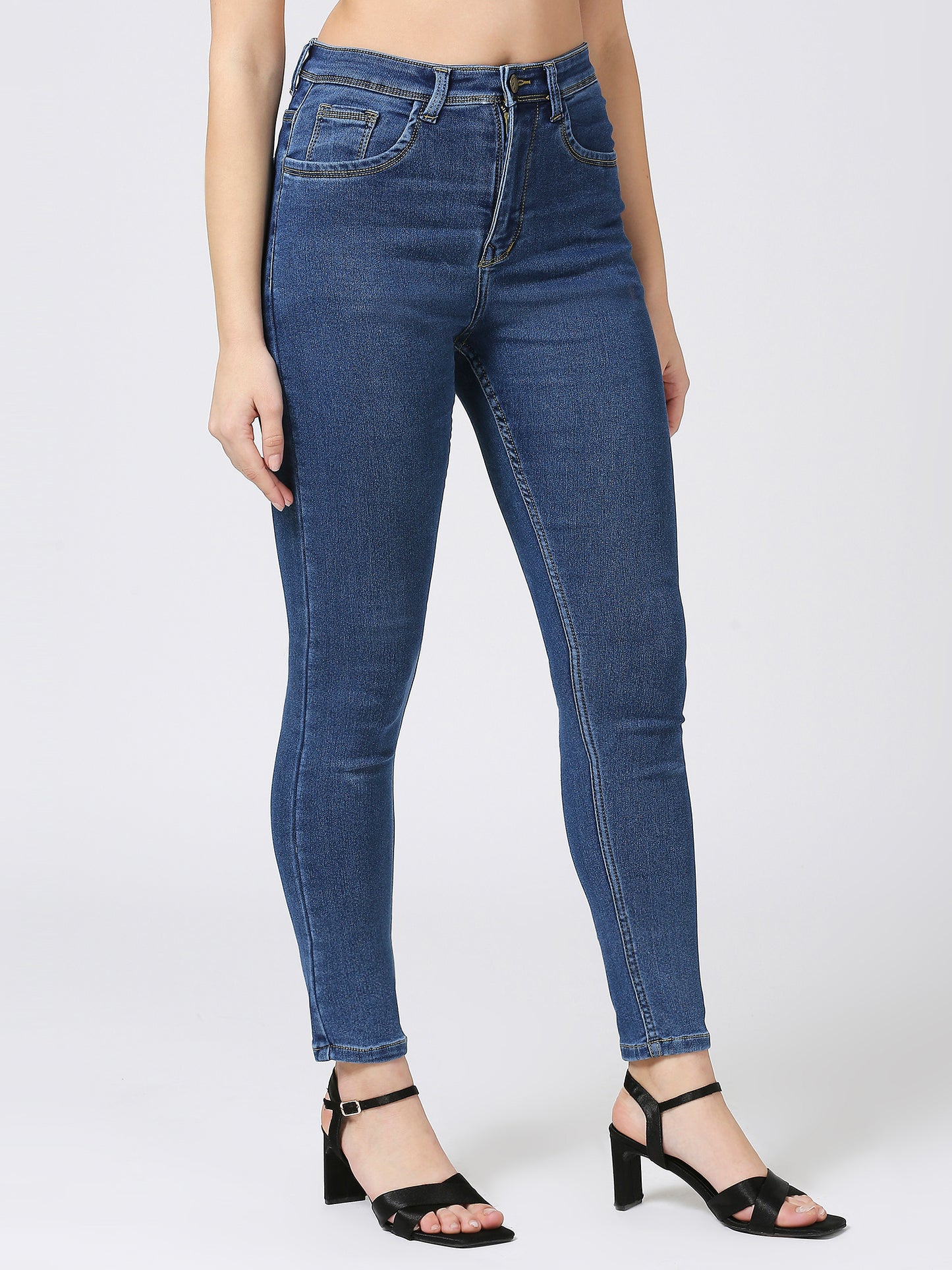 Cefalu Mid Blue High Waist Skinny Fit Jeans For Women