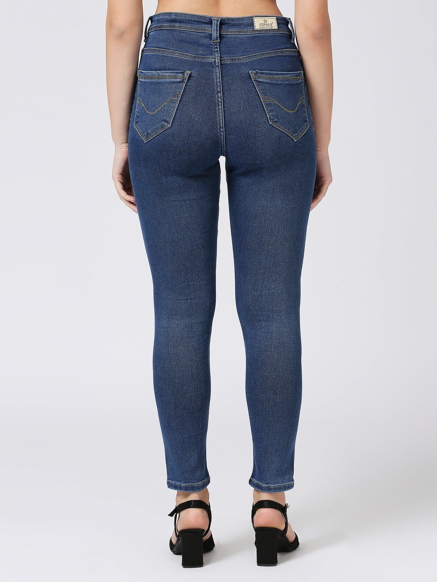 Cefalu Mid Blue High Waist Skinny Fit Jeans For Women
