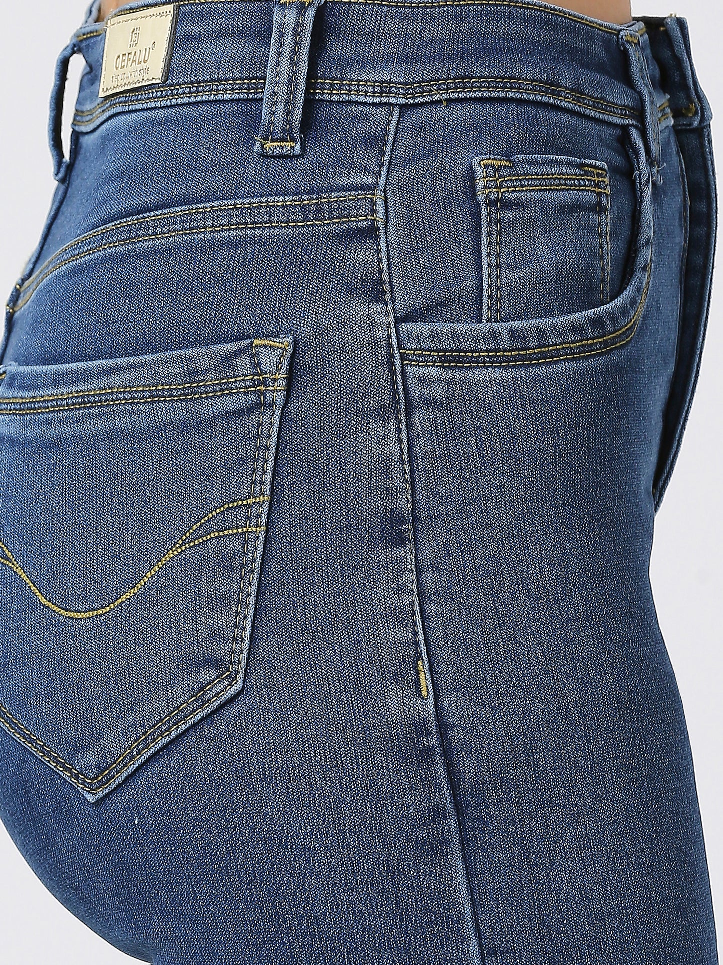 Cefalu Mid Blue High Waist Skinny Fit Jeans For Women