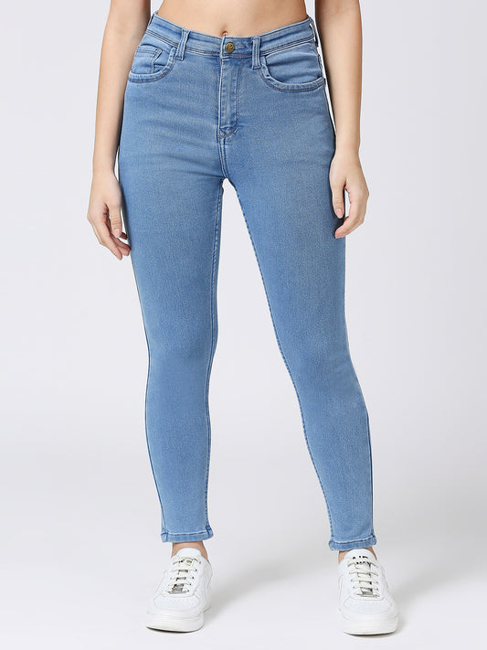 Cefalu Light Blue High Waist Skinny Fit Jeans For Women
