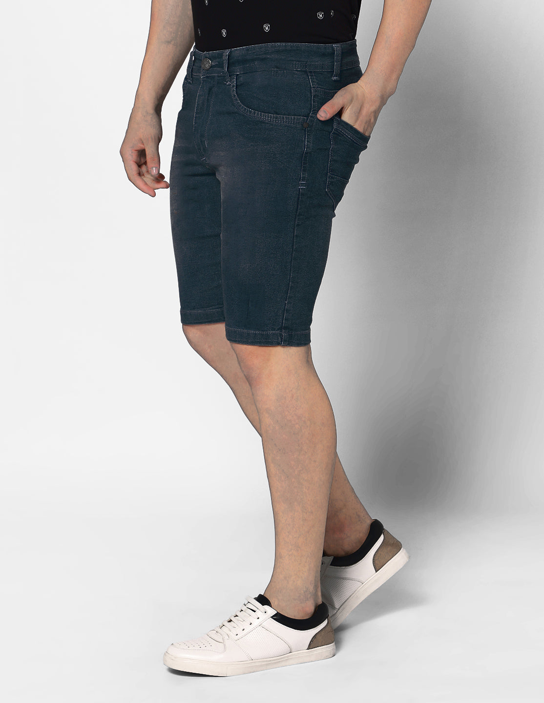 True Colors of India®️ (TCI) Solid Men Relax Fit Carbon Blue Denim Shorts