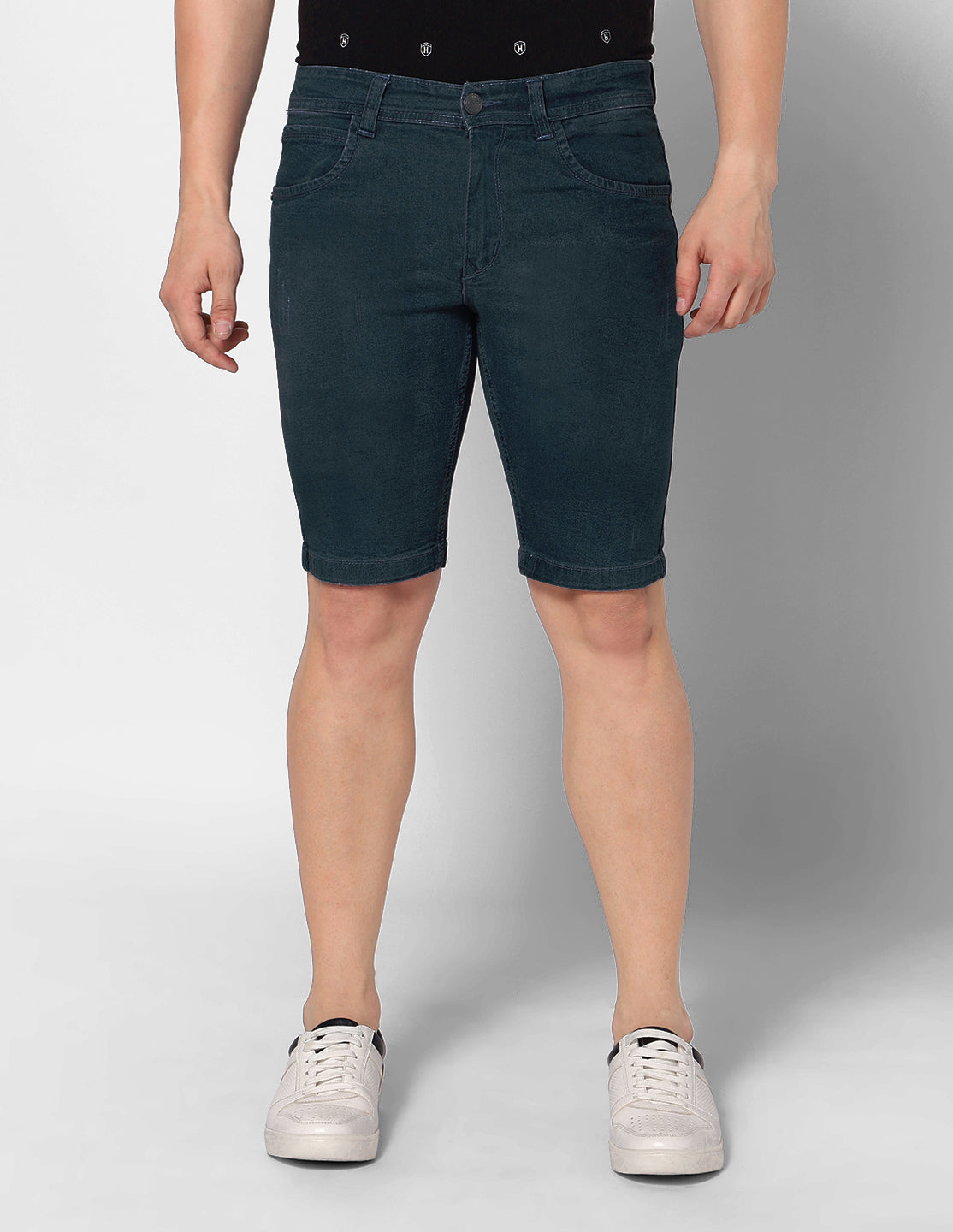 True Colors of India®️ (TCI) Solid Men Relax Fit Carbon Blue Denim Shorts