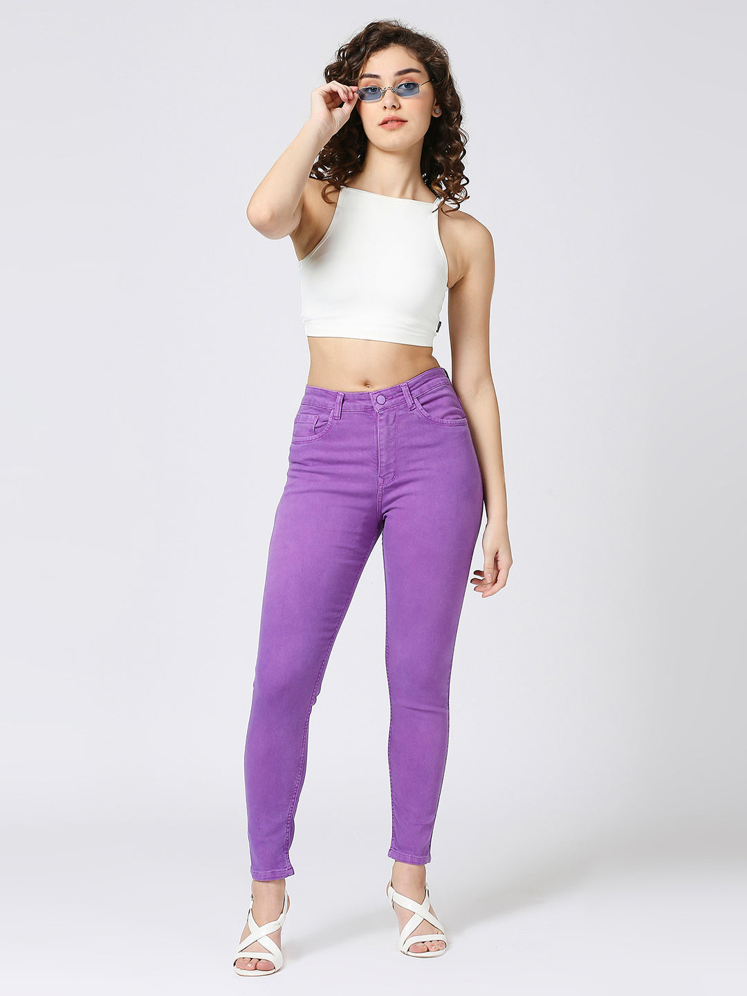 Cefalu Women's Purple Slim Fit High Rise Regular Length Clean Look Denim Stretchable Jeans