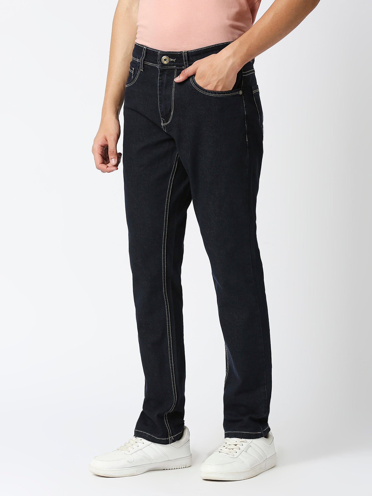 TCI Men's Ink Blue Slim Fit Stretchable 3/1 Poly Cotton Jeans