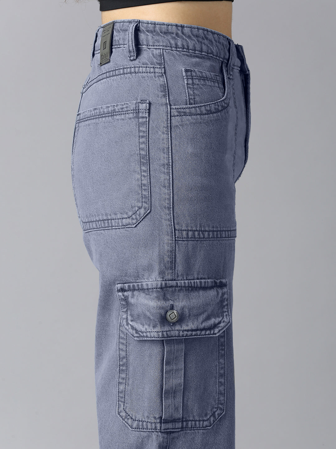 Close-up of Cefalu Women's Cargo Pants - Buttoned Flap Pockets and Belt Loops for a Utility Look