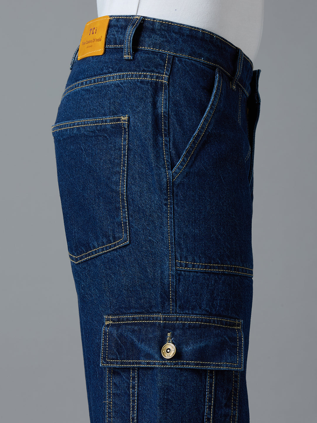Close up view of Waistband and Belt Loops and detailing of Stitching