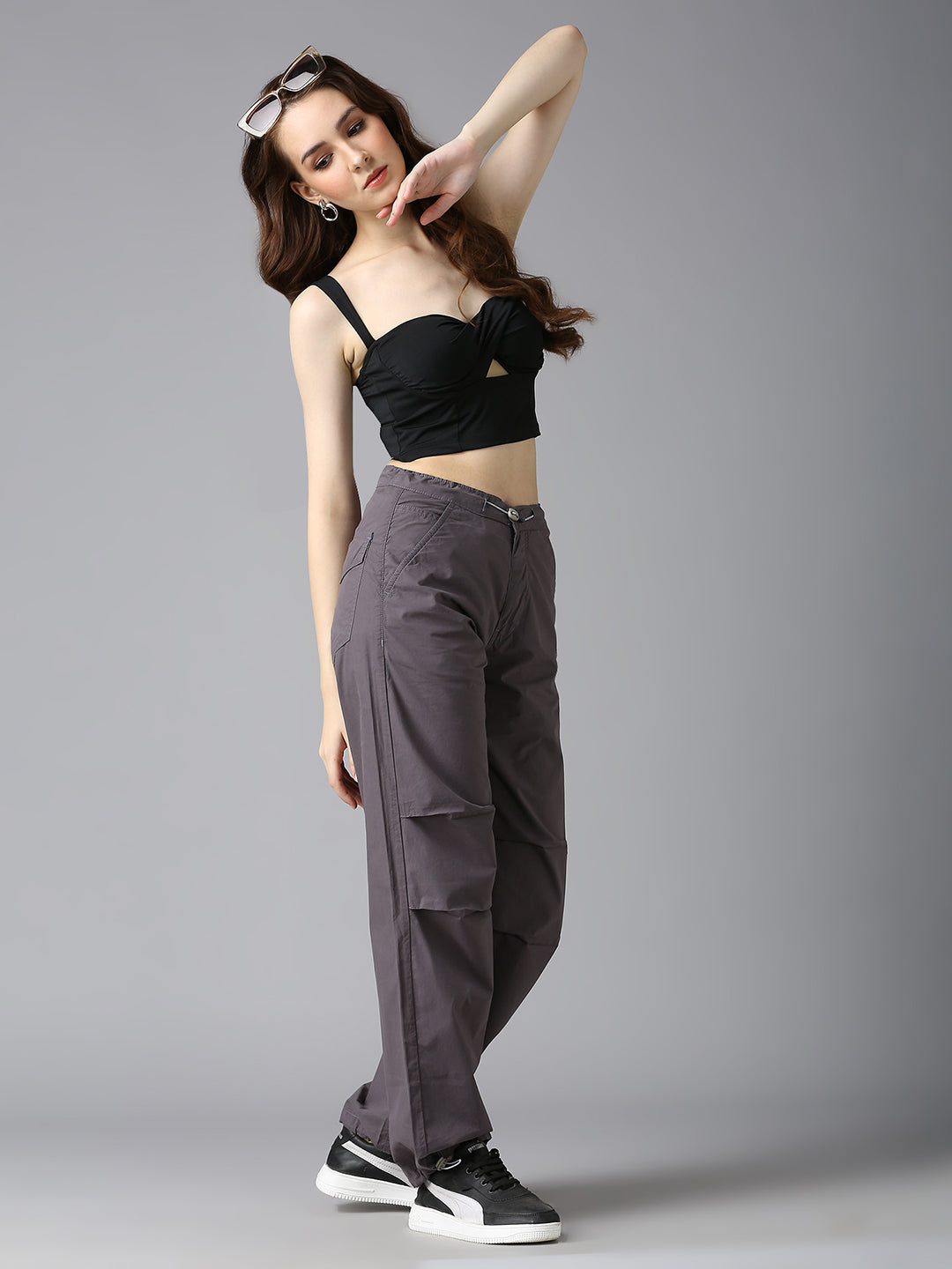 Cefalu Women Dark Grey Parachute Pants