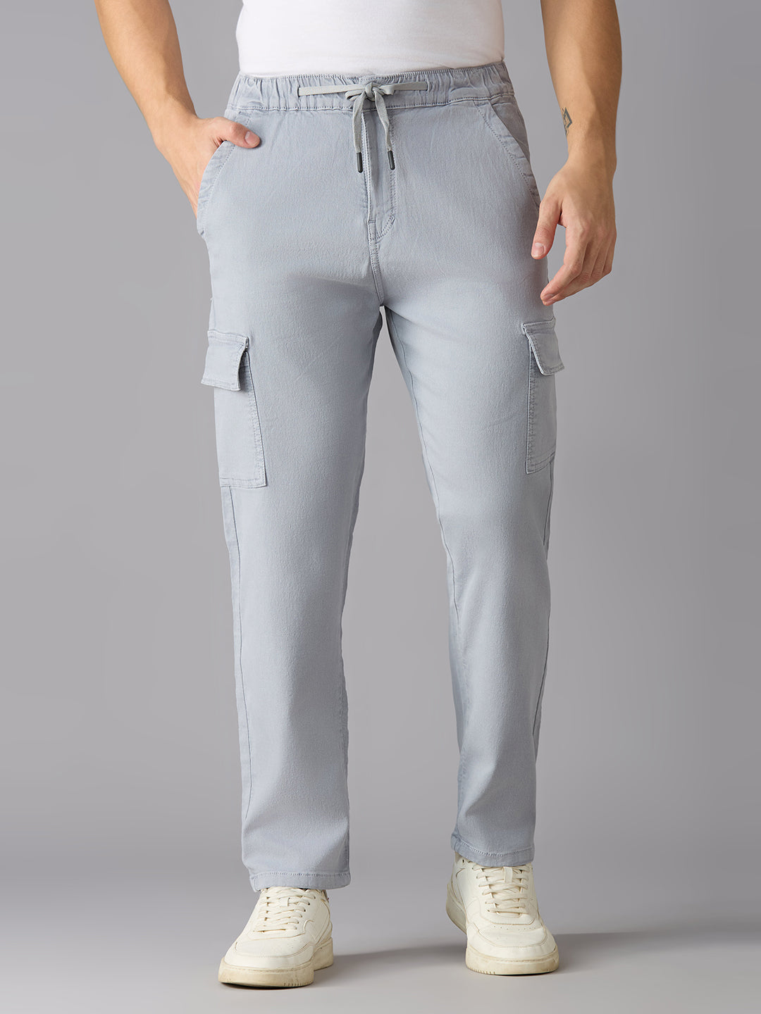 TCI Men Grey Cargo Pants