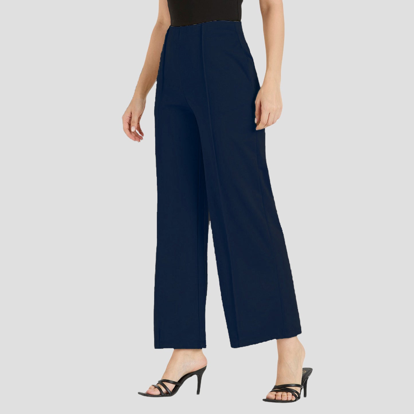 Cefalu Women Navy Blue Wide Leg Trousers