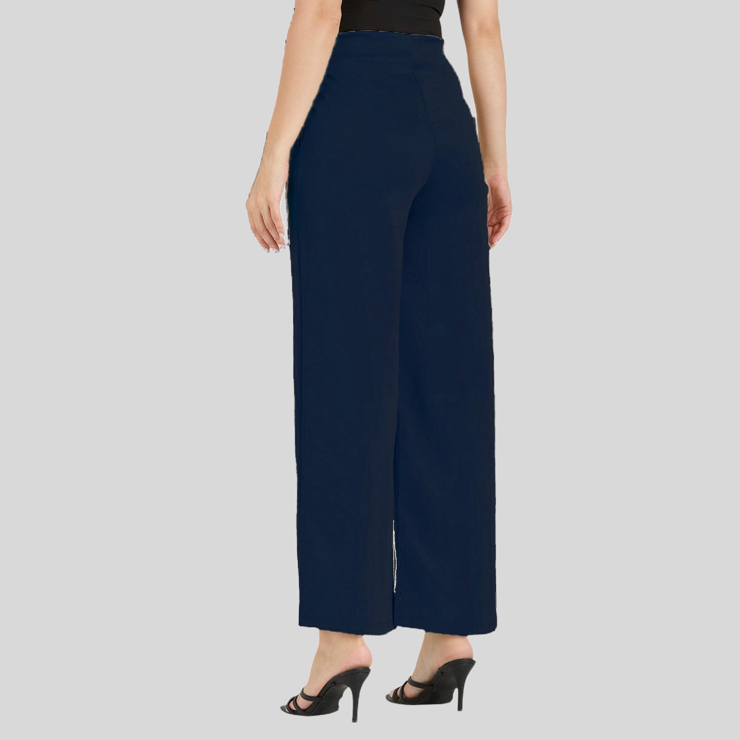 Cefalu Women Navy Blue Wide Leg Trousers