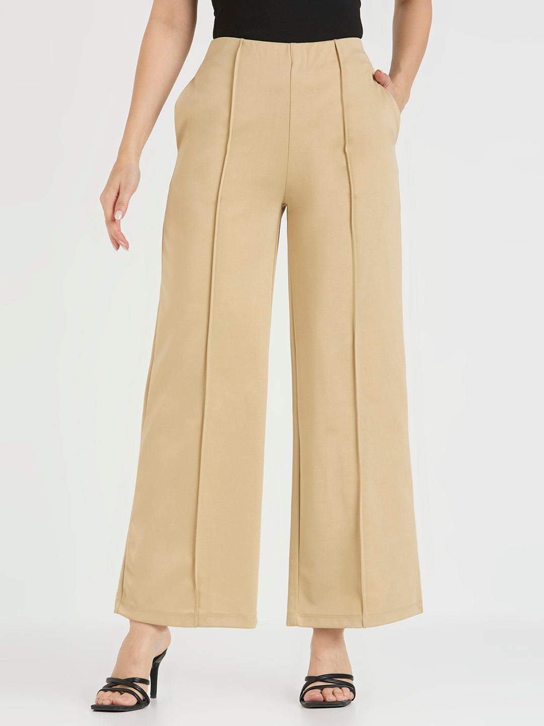 Cefalu Women Khaki Wide Leg Trousers - Main Image