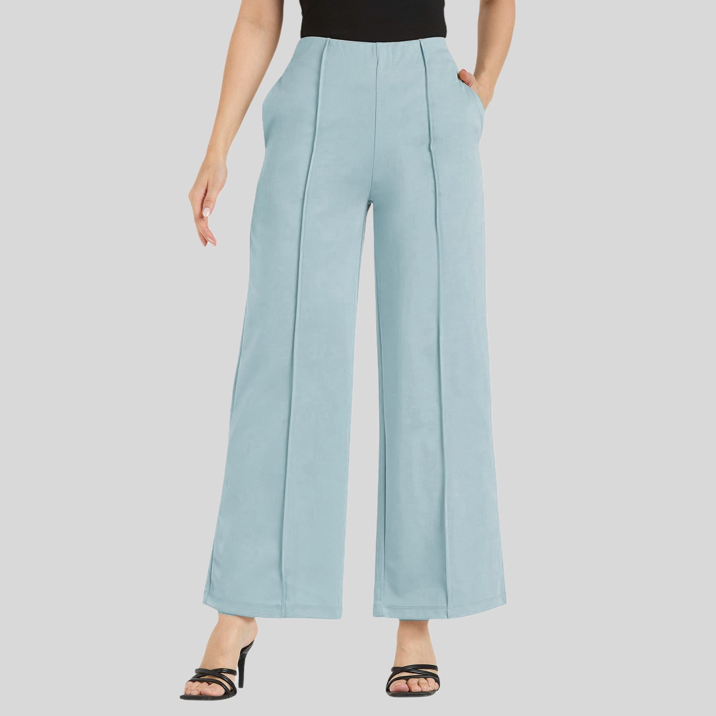 Cefalu Women Sky Blue Wide Leg Trousers