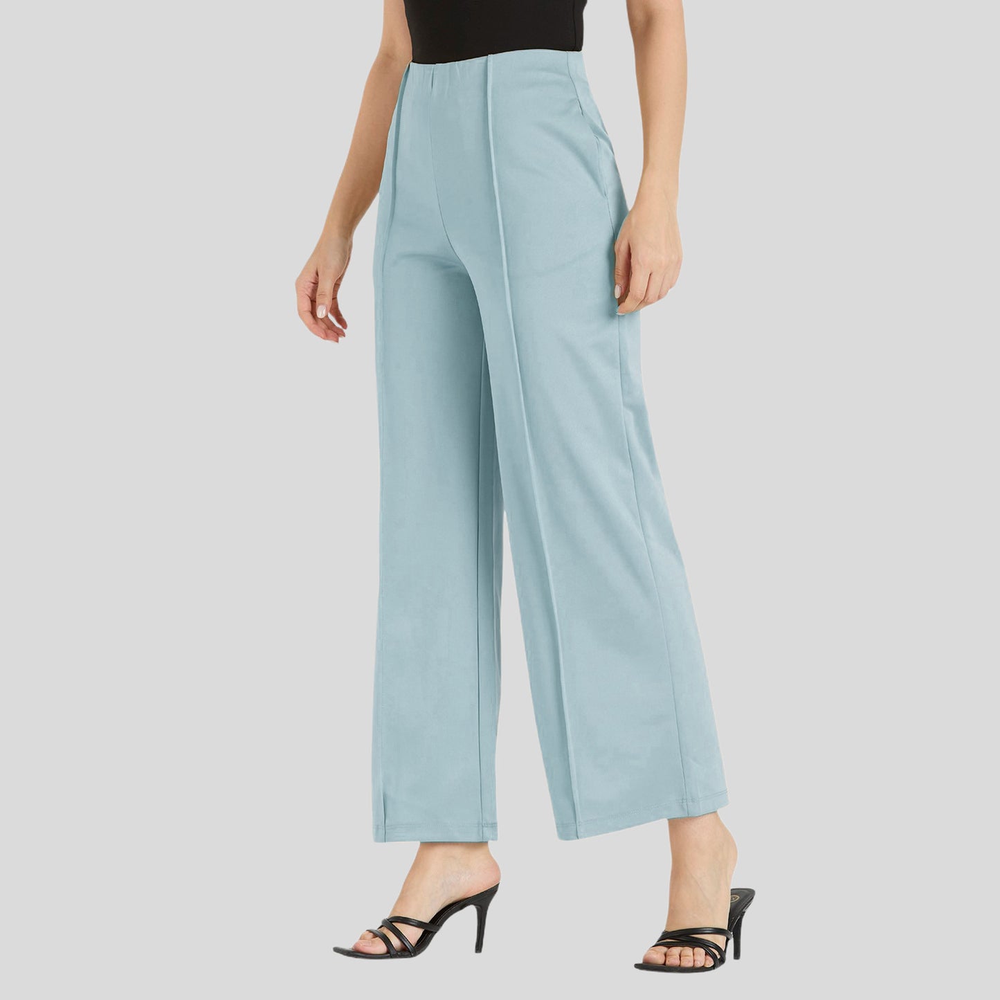 Cefalu Women Sky Blue Wide Leg Trousers