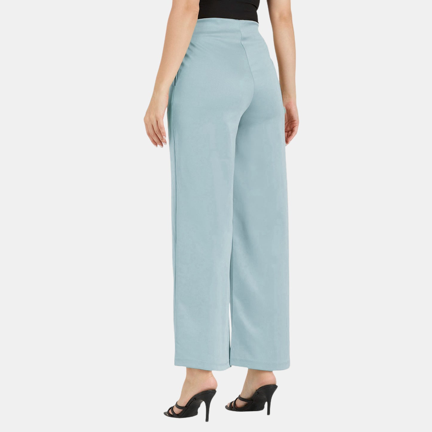 Cefalu Women Sky Blue Wide Leg Trousers