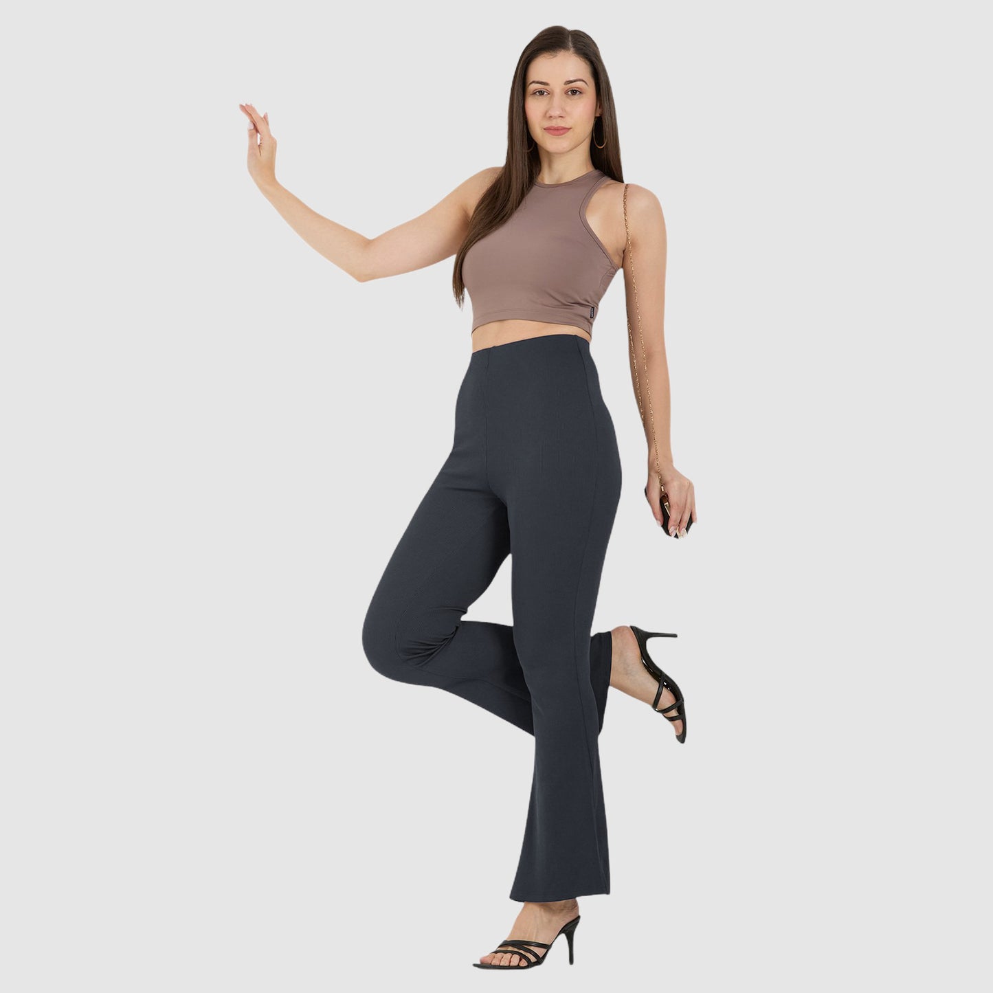 Cefalu Women Dark Grey Flared Pants