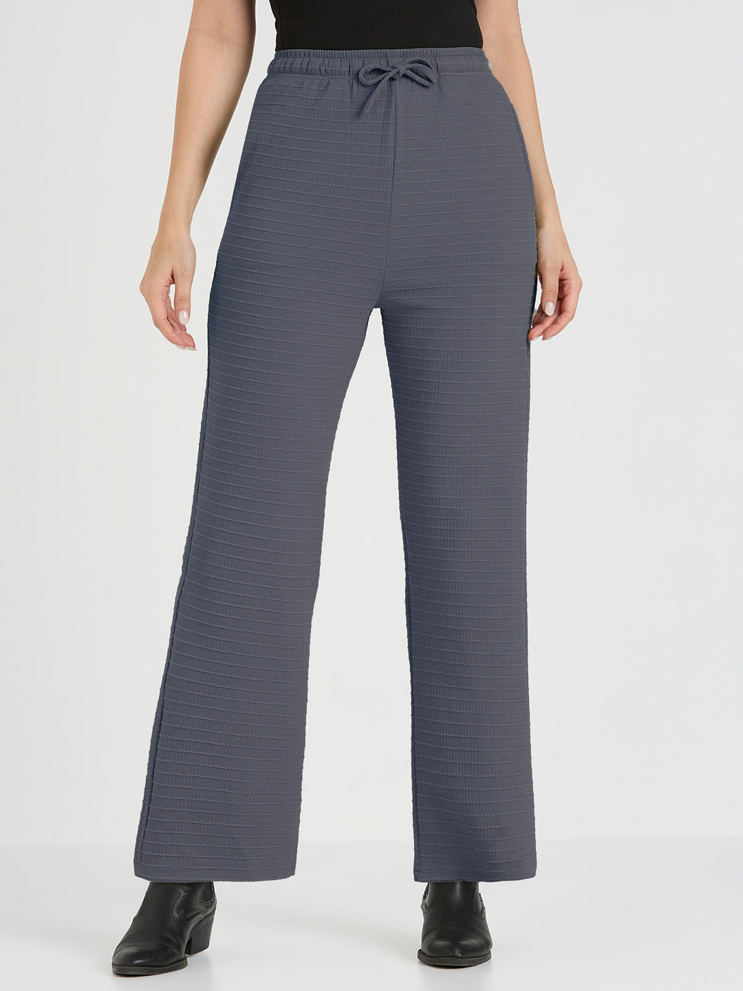 Cefalu Women Dark Grey Straight Fit Trouser