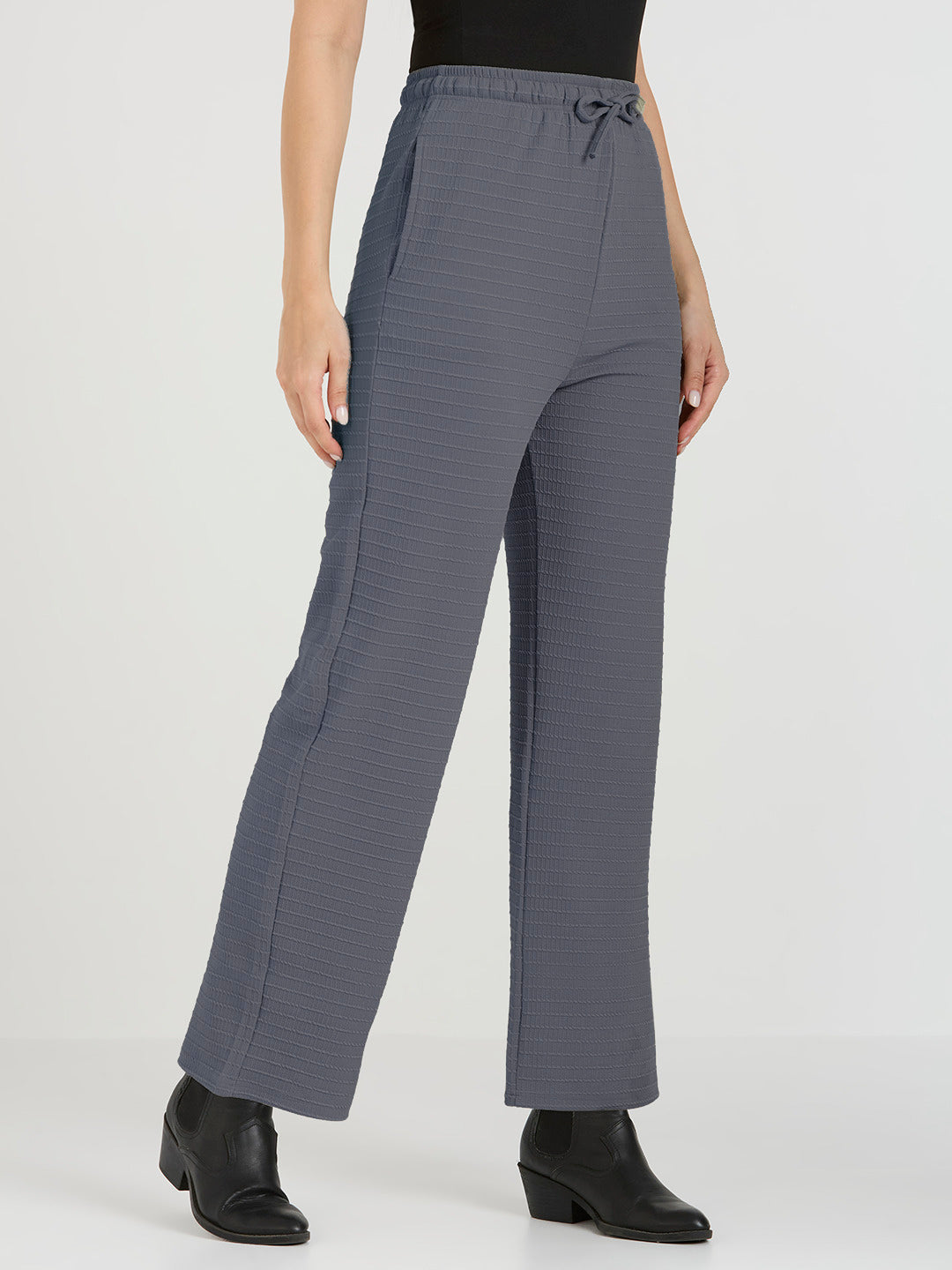 Cefalu Women Dark Grey Straight Fit Trouser
