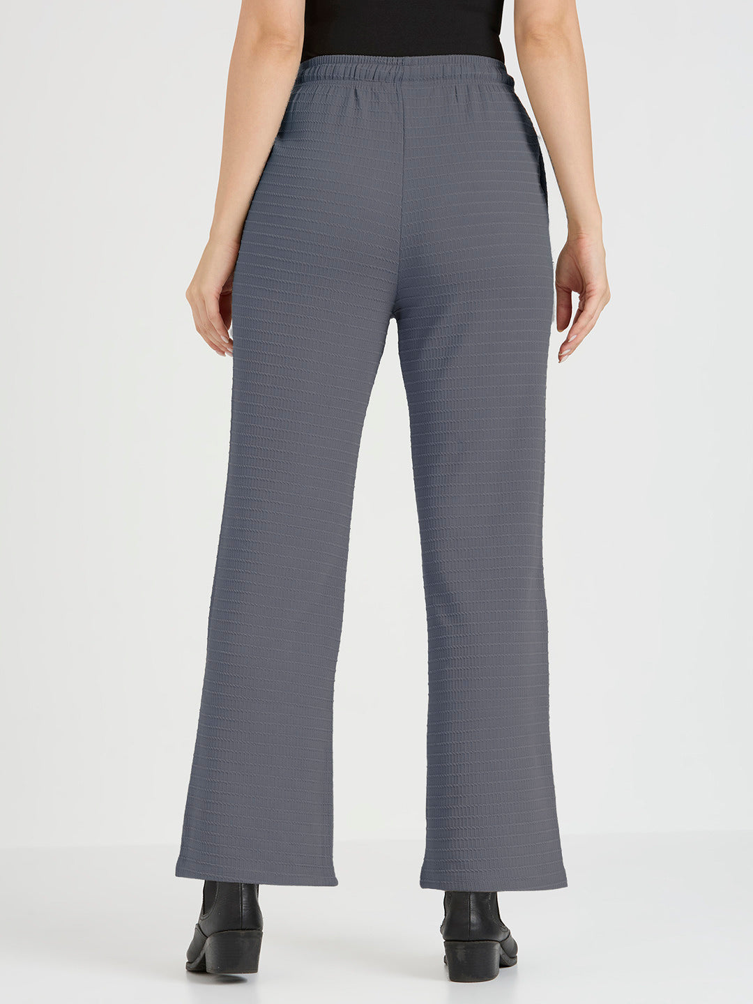 Cefalu Women Dark Grey Straight Fit Trouser