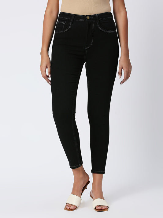 Cefalu®️ Black High Waist Skinny Fit Jeans For Women