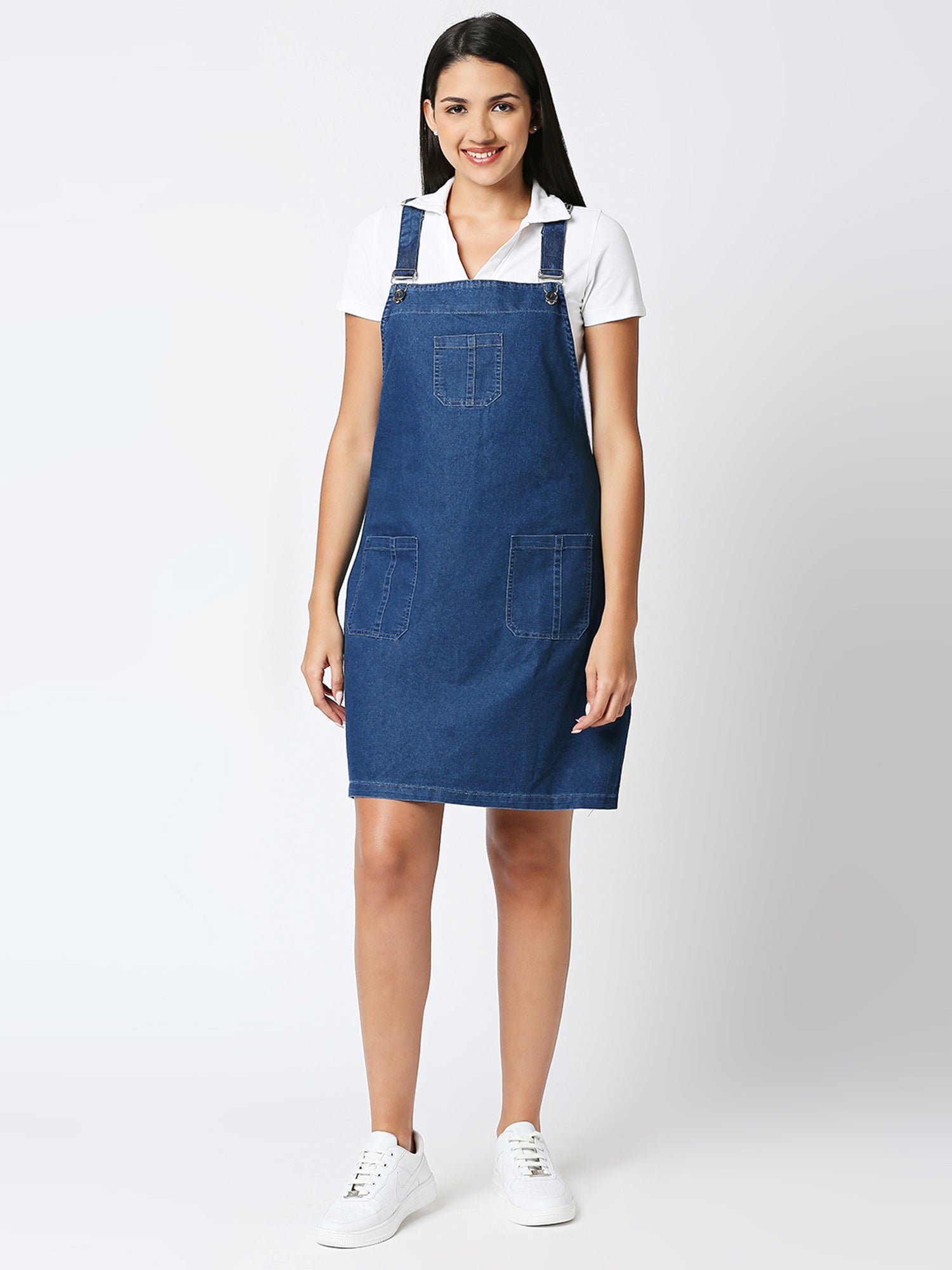 Cefalu Soft Denim Dungaree Skirt Dress Romper for Women Cefalu.in