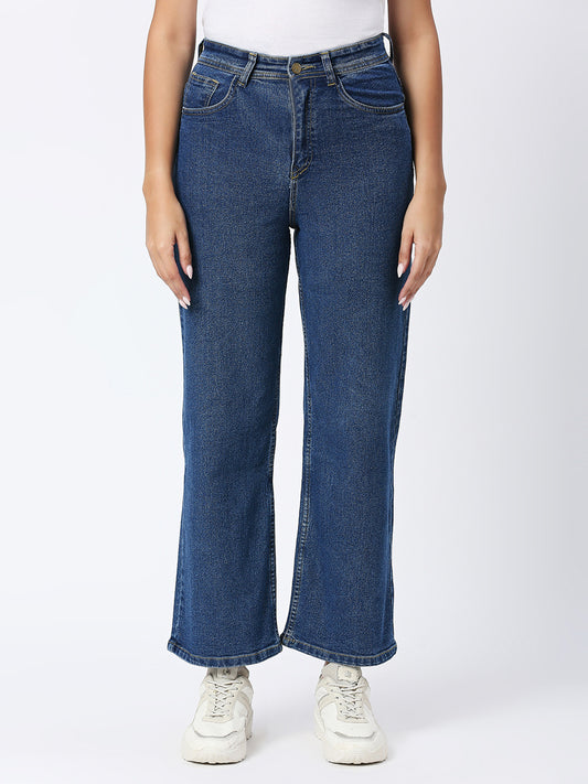 Cefalu Boyfriend Jeans High Waist Wide Straight Leg Denim Pants with Pockets