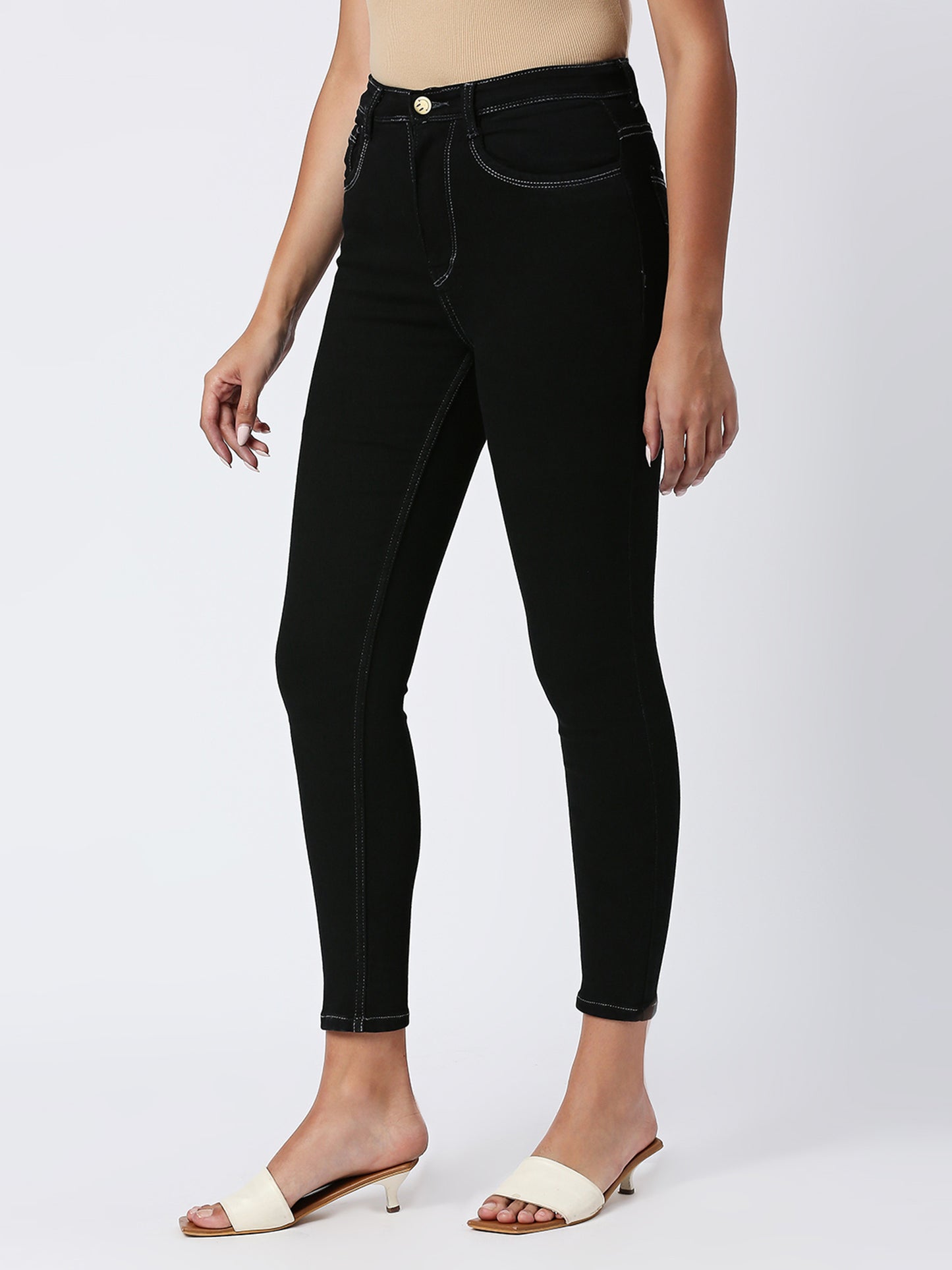 Cefalu®️ Black High Waist Skinny Fit Jeans For Women