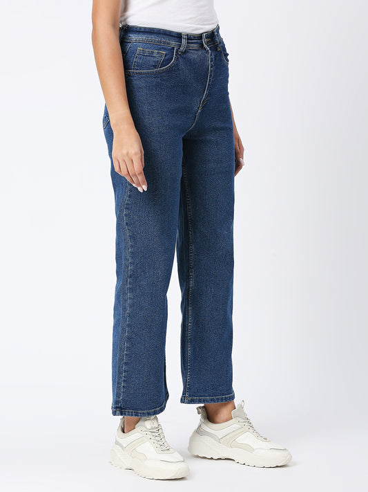 Cefalu Boyfriend Jeans High Waist Wide Straight Leg Denim Pants with Pockets